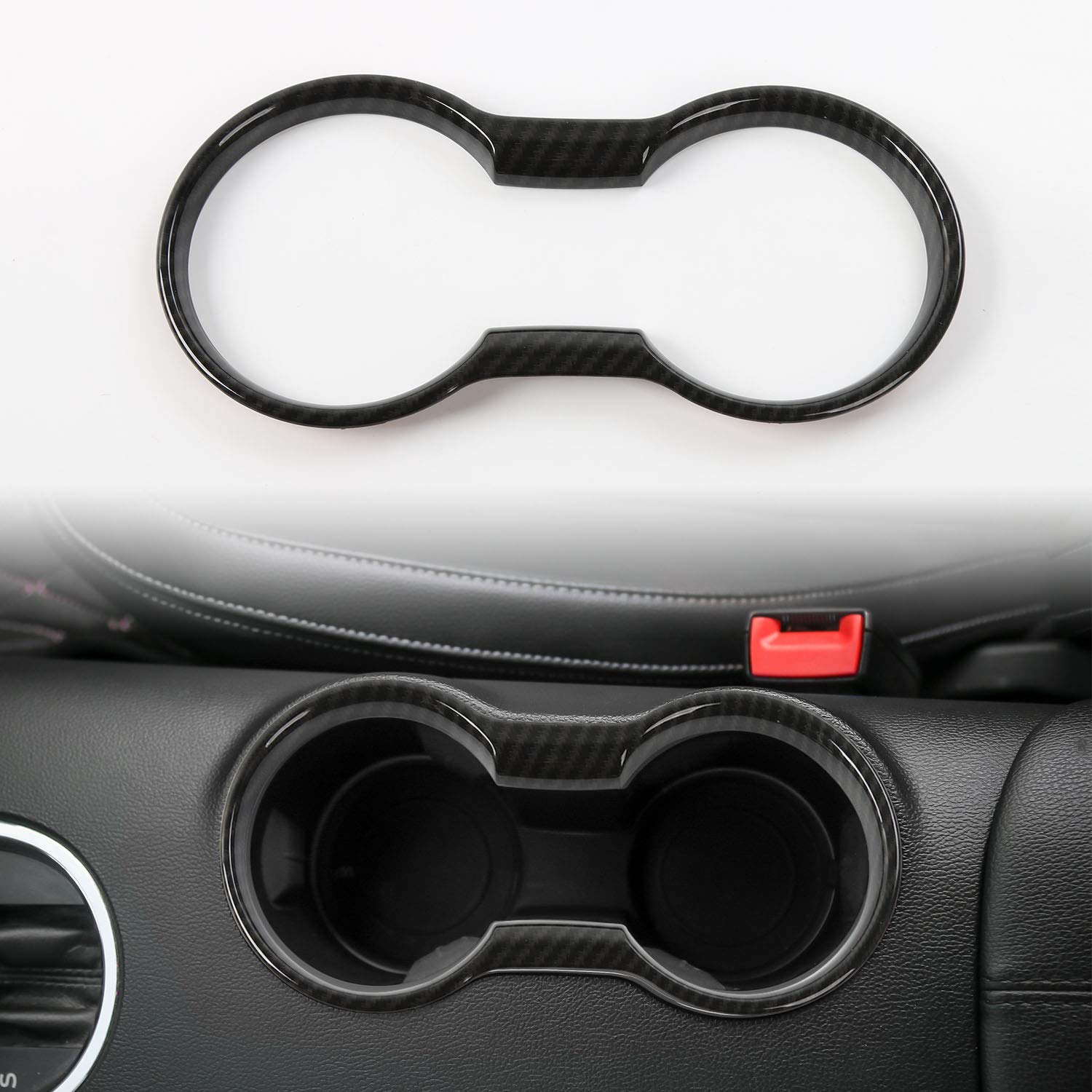 CheroCar Cup Holder Cover Frame Trim for Ford Mustang 2015-2020, Interior Accessories (Carbon Fiber Grain)