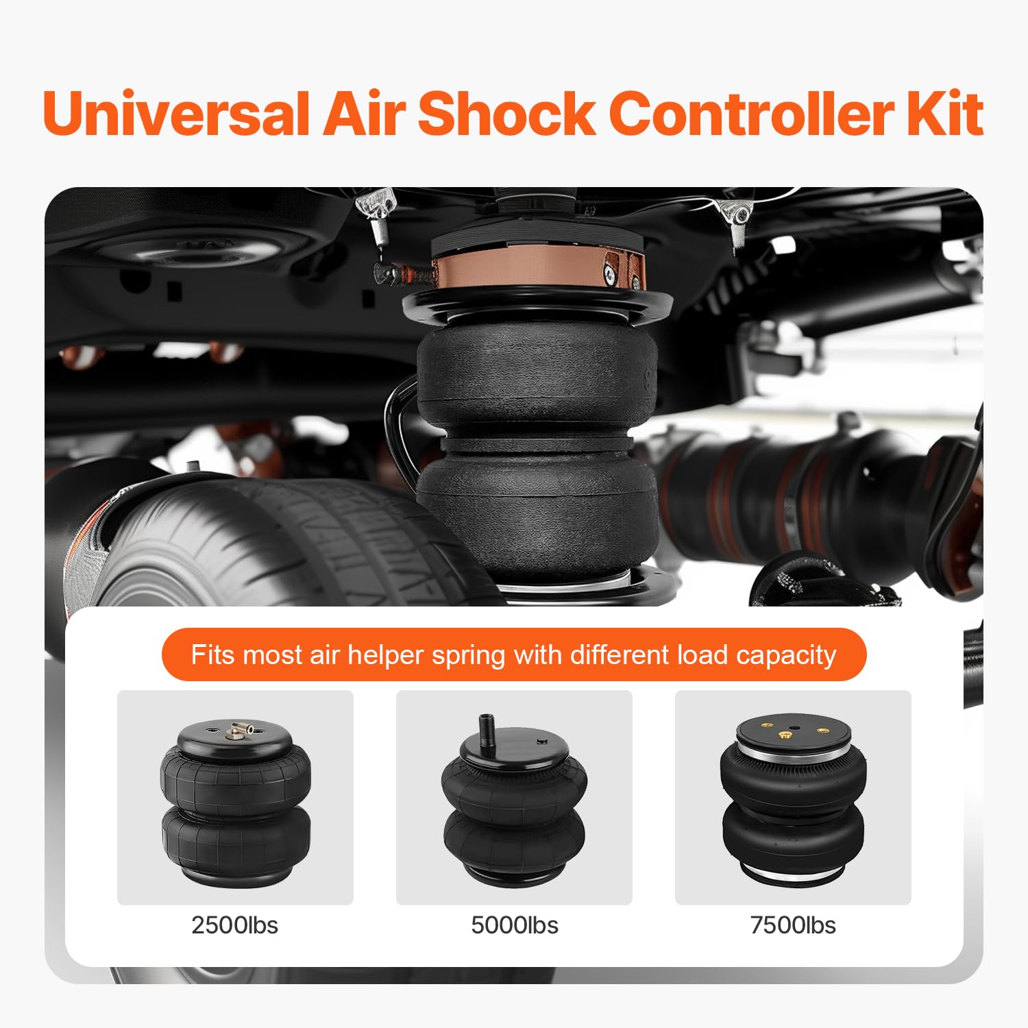 VEVOR Air Shock Controller Kit, 12V 100PSI On Board Air Compressor System, Air Ride Suspension Compressor Kit with Single Path S