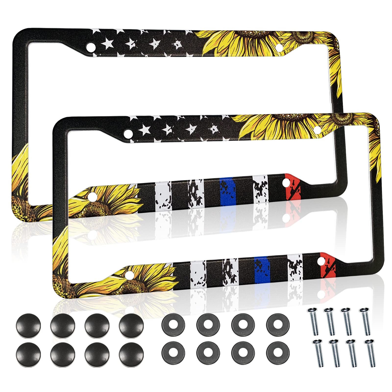 American Flag License Plate Frames Sunflower License Plates Frame Holder Cover Metal Aluminum Car Tag For Usa Ca Vehicle Standar