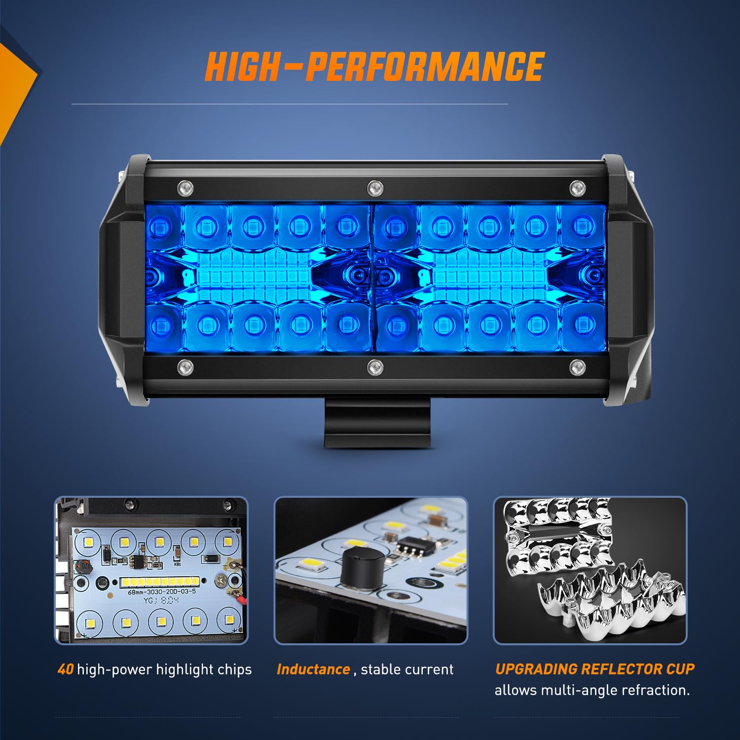 Nilight 6.5 Inch Led Light Pod Blue Triple Row 2Pcs 120W Flood Spot Combo Driving Fog Lights Fishing Hunting Emergency Safety Si