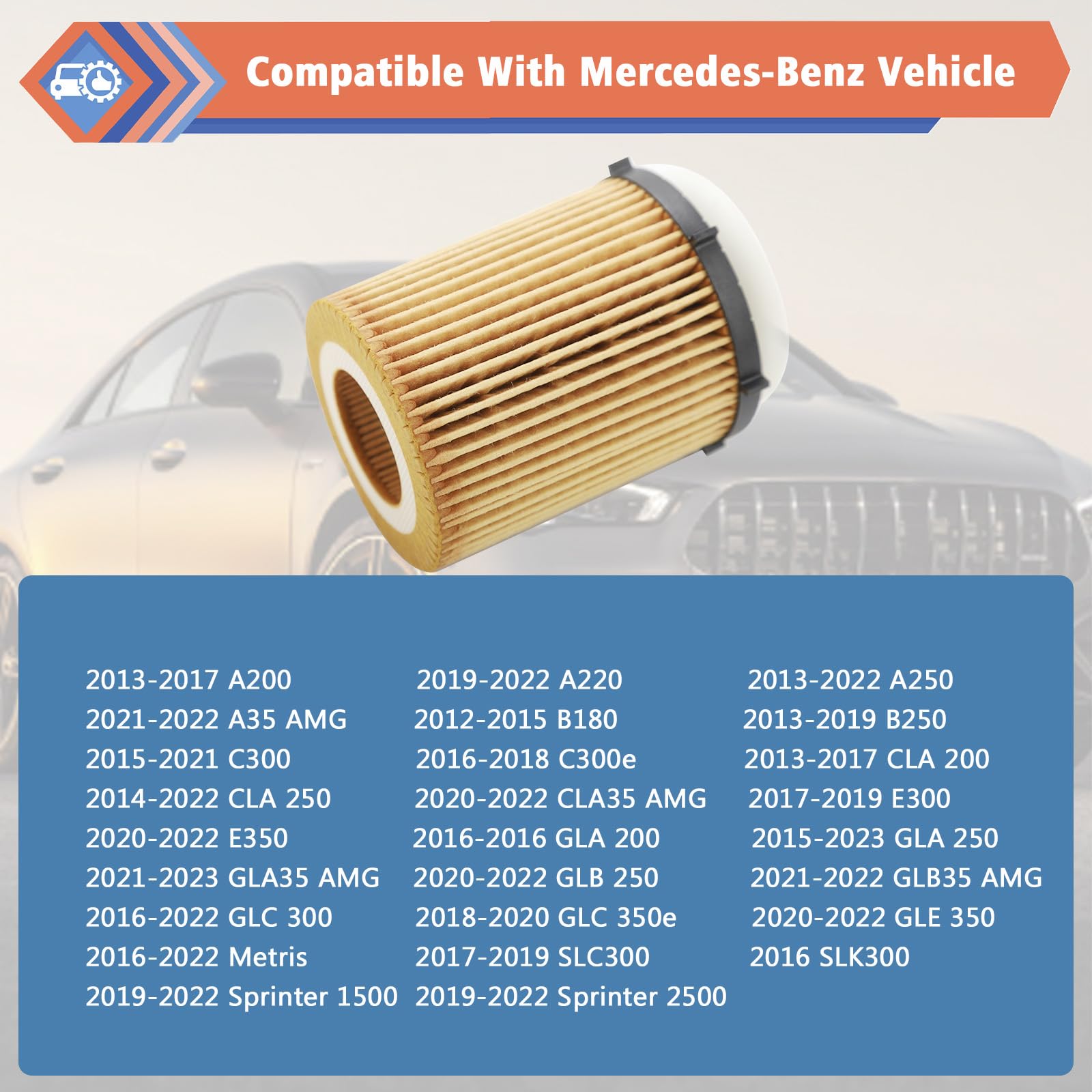 2 Pcs Oil Filter Compatible With Infiniti Mercedes-Benz Vehicle 2012-2023 C300 Cla250 E300 Gla200 Glc300 Metris Slc300 Sprinter