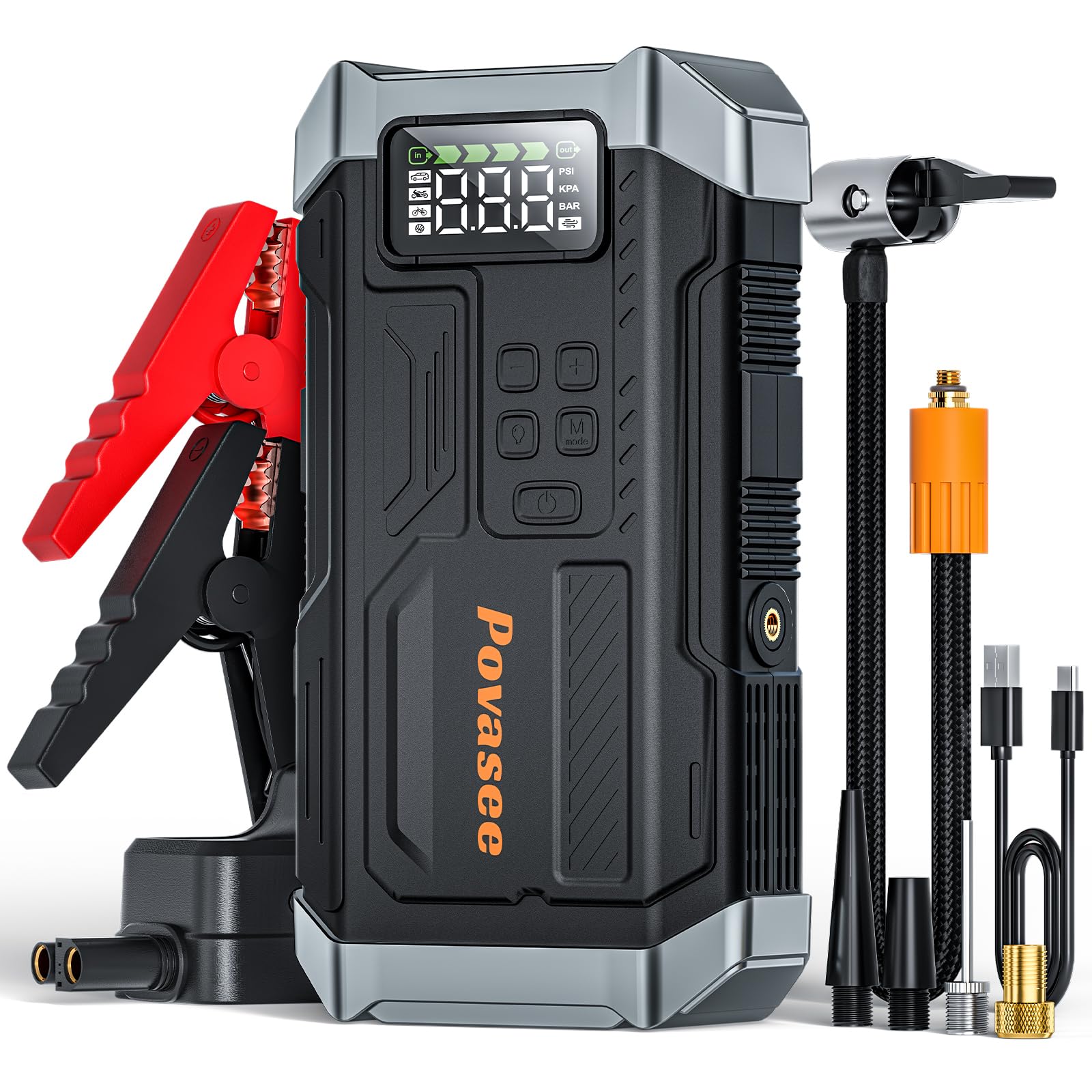 [2026NEW Model] 5000A Jump Starter with Air Compressor,Car Jumper Starter Portable with 150PSI Tire Inflator 12V Jump Box with L