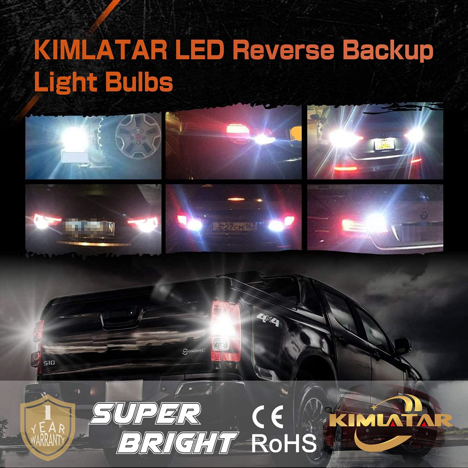 Kimlatar 7443 Led Bulbs Reverse Lights Back Up Lights Canbus Error Free 4000Lumens Csp 6-Smd Upgraded 6500K High Brightness 7440 7441 7444 Led Reverse Lights(Pack Of 2)