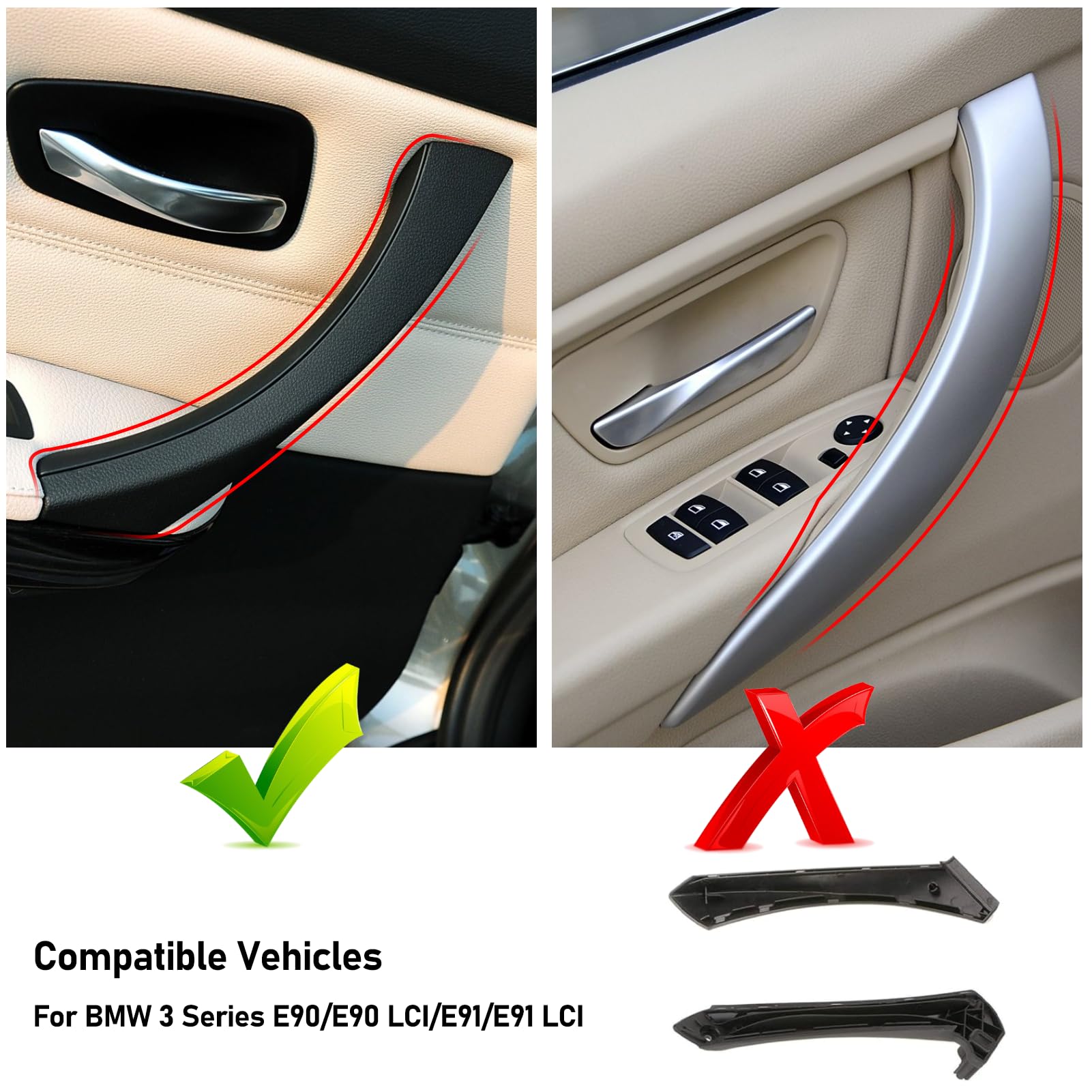 Ttcr-Ii Compatible With Bmw 3 Series Door Handle Cover 2006-2012, Half Part 1 Pc For E90 E91 Door Pull Handle Replacement Fits 3