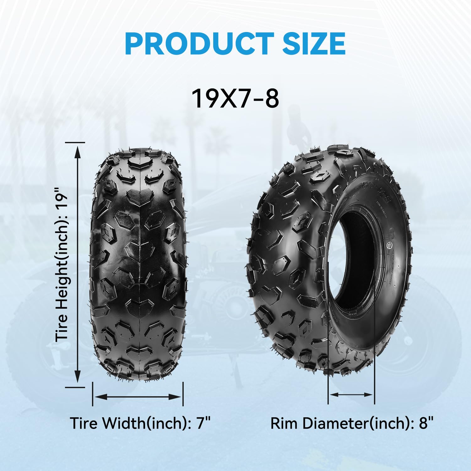 EOPOAYI Mini Bike Tire Tubeless Replacement 19x7-8 for Coleman CT200U, BT200X, Baja Warrior, MB200, Coolster 110cc/125cc ATV
