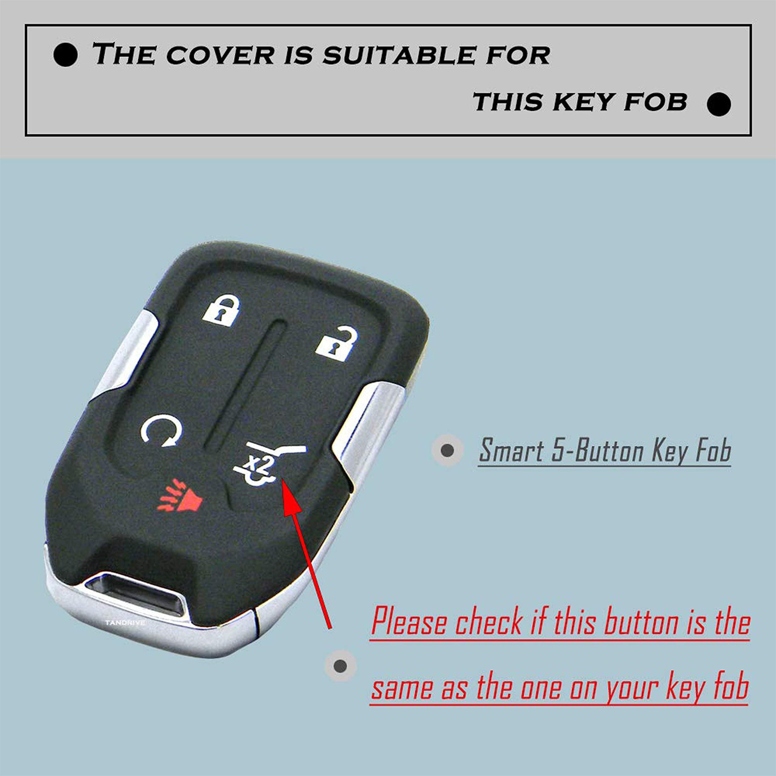 Tandrive Key Fob Cover For 2024-2017 Gmc Acadia Terrain Denali, Sierra Chevy Silverado, Silicone, Black And Black