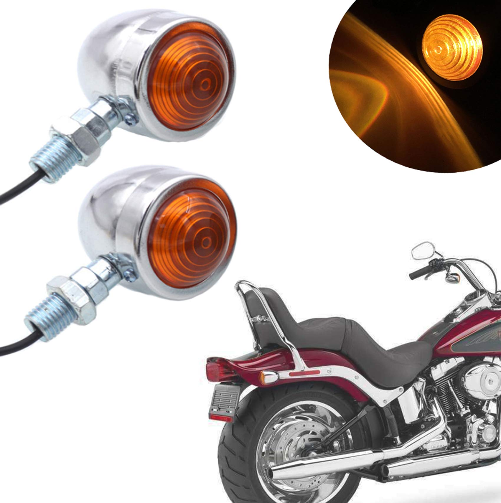 Bluerice Universal Motorcycle Turn Signals Bullet Blinker Indicator Lights Amber Lamp Light For Sportster Cruiser Bobber Chopper