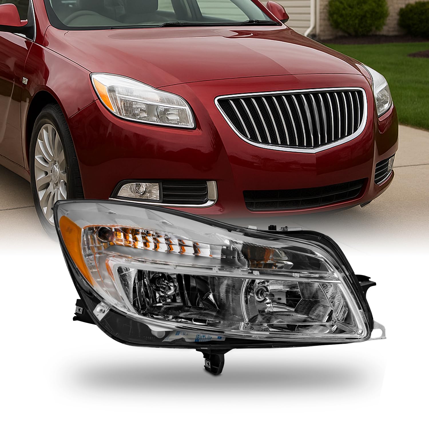 AKKON - Fits 2011 2012 2013 Buick Regal [Halogen Type] Chrome Headllight Headlamp Passenger Right Side Replacement 12 13