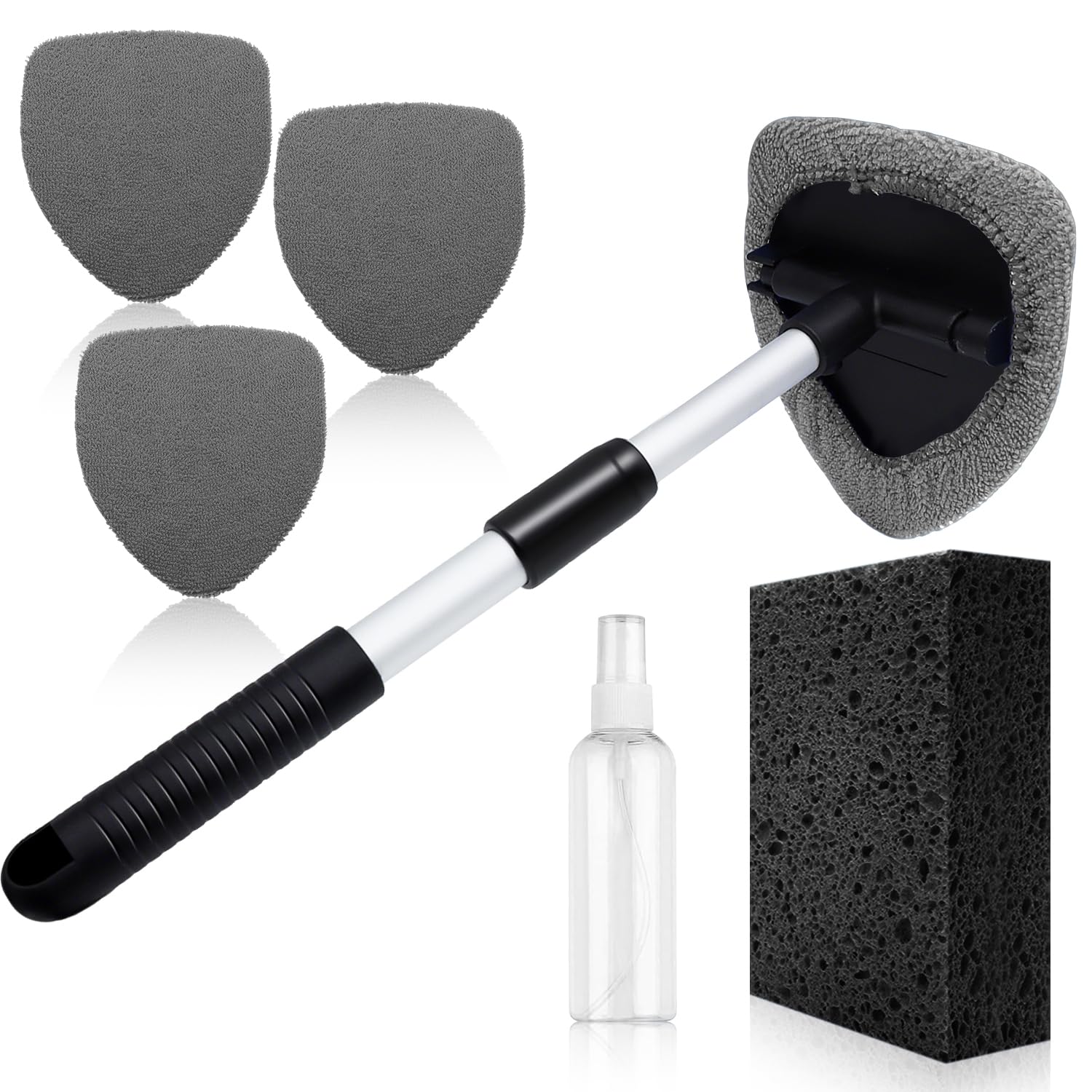Windshield Cleaner Tool 22.5 L - Car Interior&Exterior Window Cleaning Kit with Extendable Handle&4 Microfiber Pads and Thick La