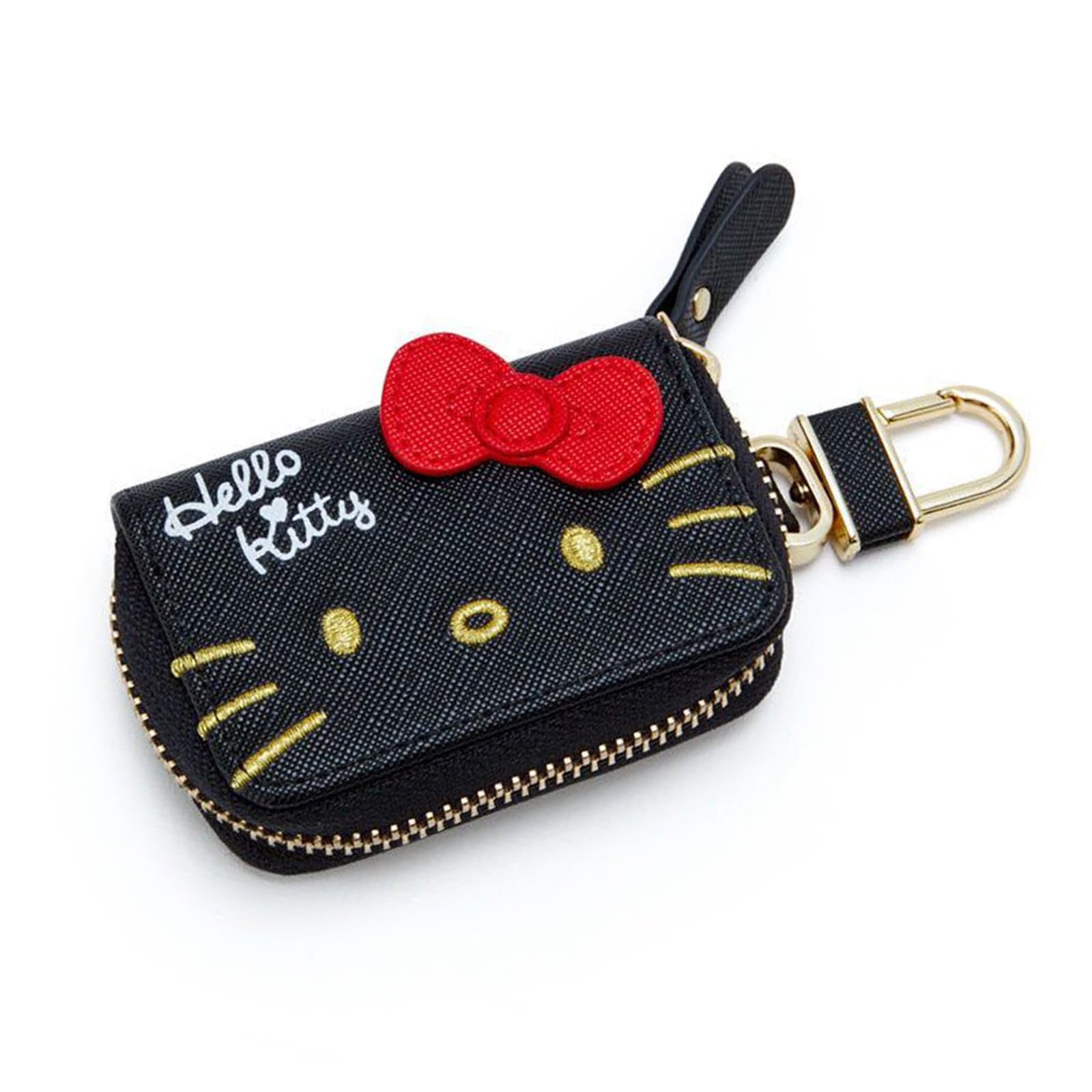 Cartoon Cute Car Remote Key Case,Pu Leather Car Key Holder Ring Box,Metal Hook Zipper Embroidered Bag,Wristlet Keychain Key Case