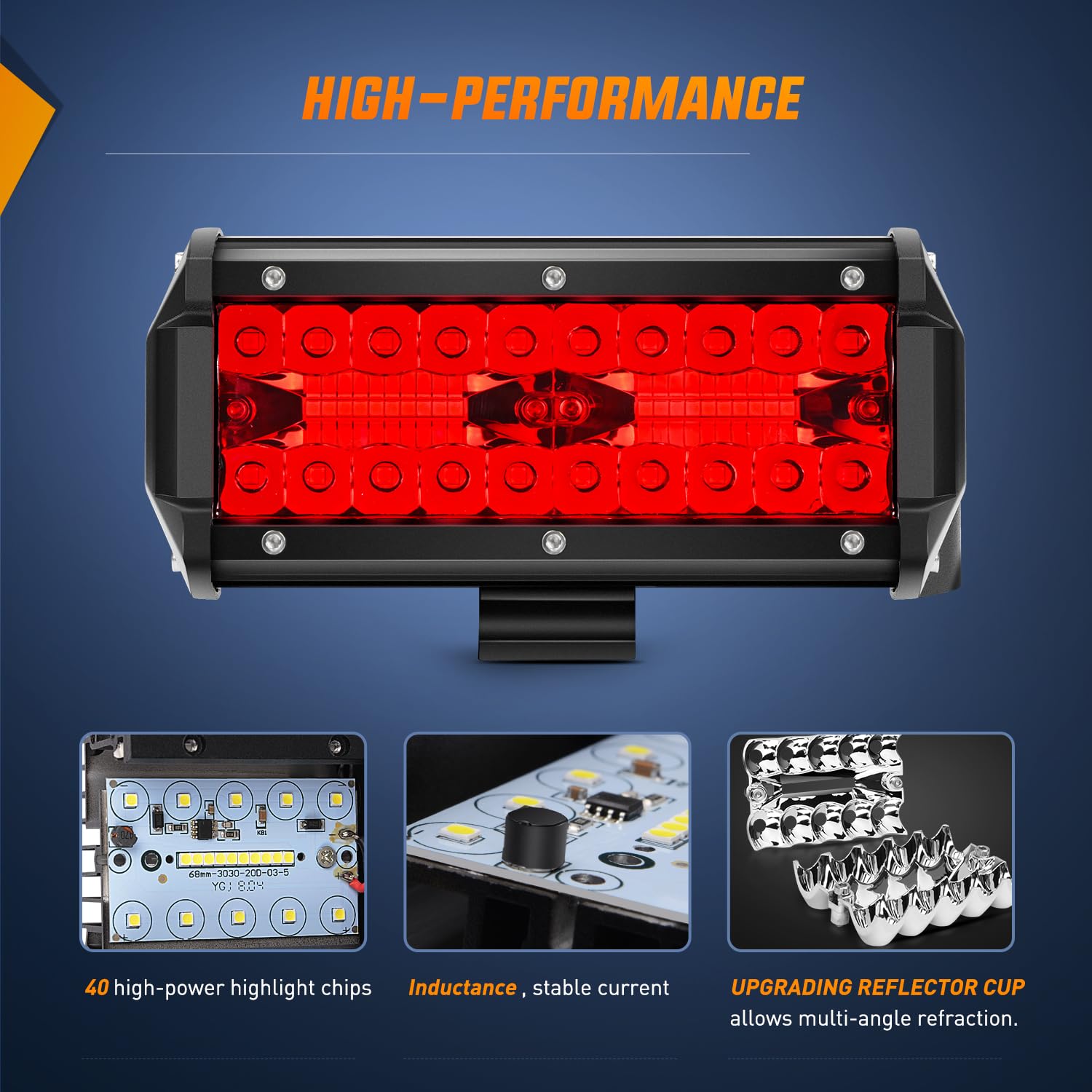 Nilight 6.5 Inch LED Light Pod - 120W Red Flood Spot Combo, 2Pcs Aluminum Driving Fog Lights for UTV, Pick-up, Van, Boat, Tractor
