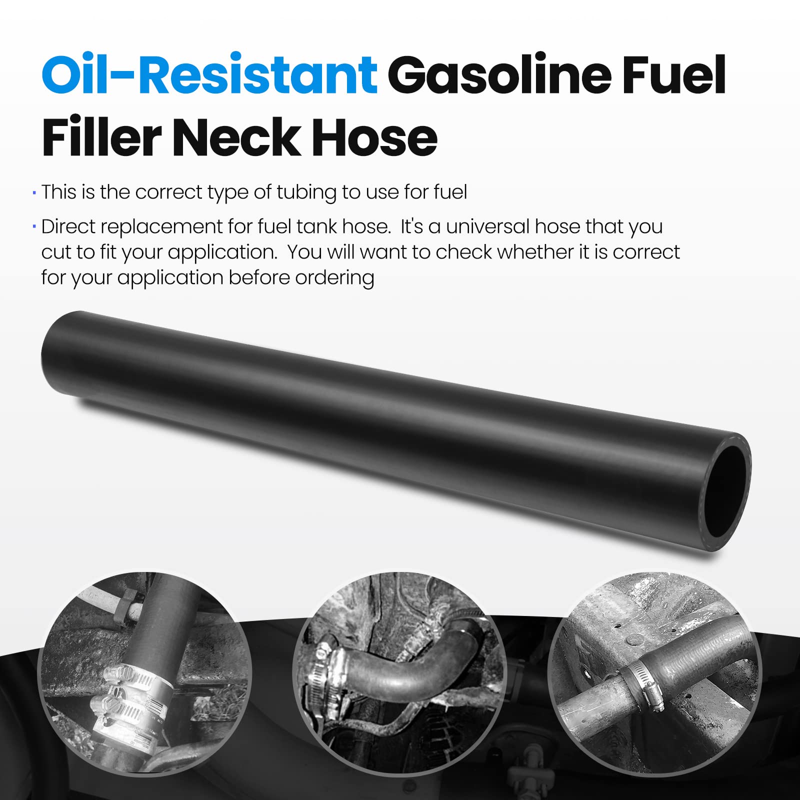 Tkkeuep Gasoline Fuel Filler Neck Hose With 4 Clamps, 1 3/8 In Id, 15 7/8 In Long