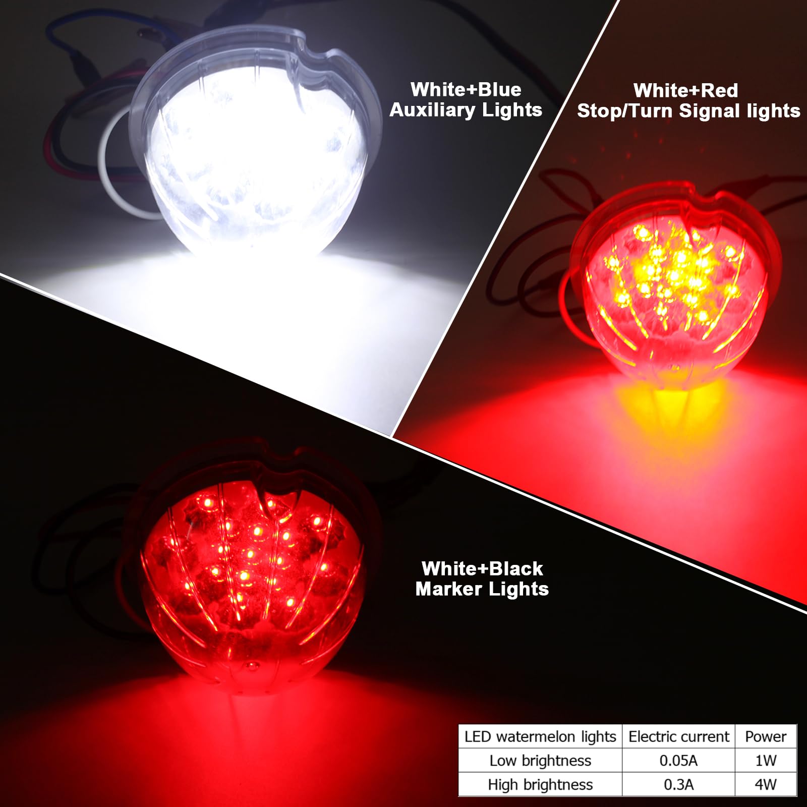 2Pcs Dual Revolution Red Turn Signal And Marker To White Auxiliary 17 Led Watermelon Lights, Clear Lens & Stainless Steel Bezel