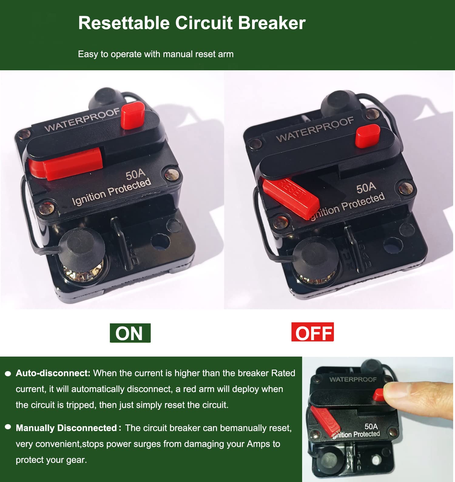 Tiwerlfe 50 Amp Circuit Breaker With Manual Reset Switch For Boat Trolling Motor Marine Atv Solar System Stereo Audio Trailer Ve