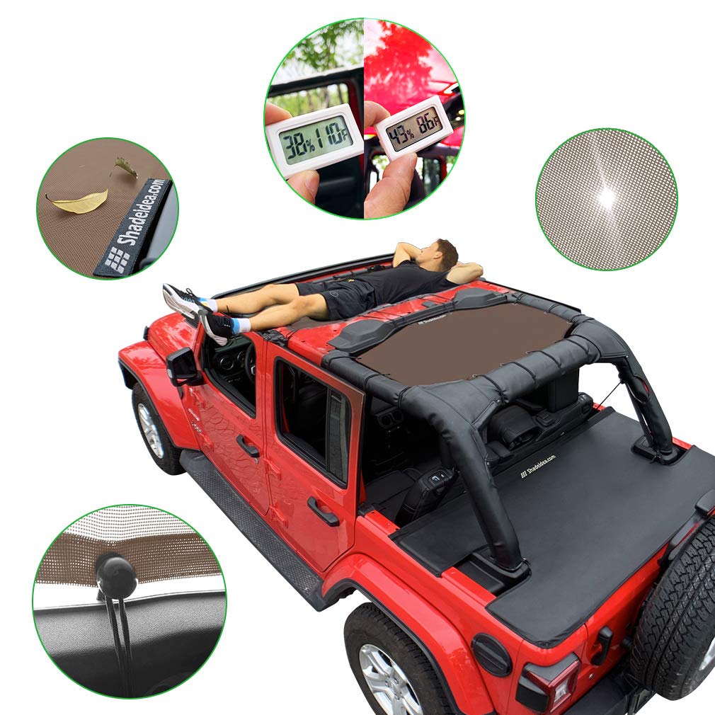 Shadeidea Sun Shade For Jeep Wrangler, Jl (2018-2023) 4 Door Top Sunshade, Front & Rear - Jlu Mesh Screen Cover, Uv Blocker With