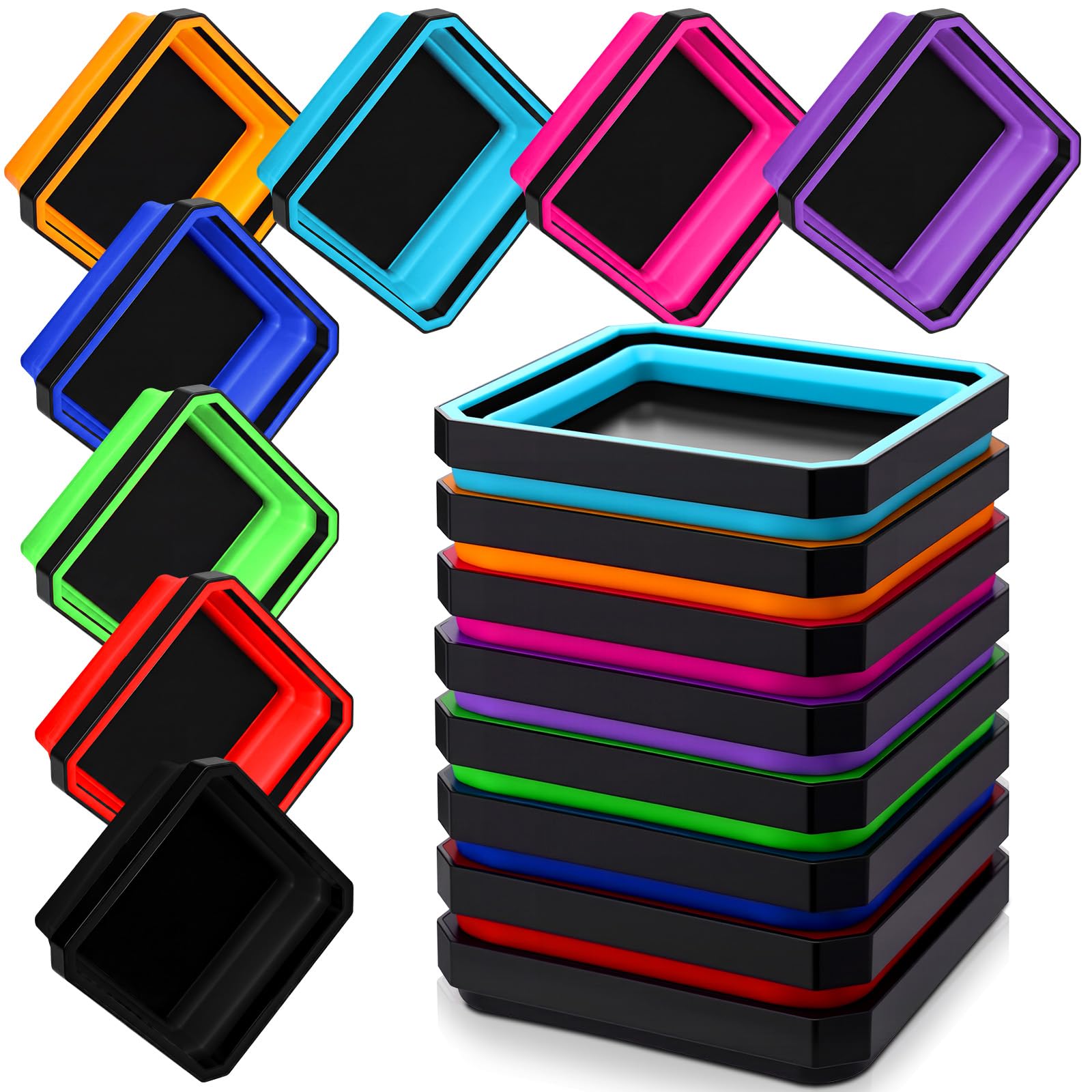 Huwena 8 Pcs Collapsible Magnetic Parts Tray Set Foldable Tool Trays Square Double-sided Magnetic Parts Bowl for Screw Bolts Nut