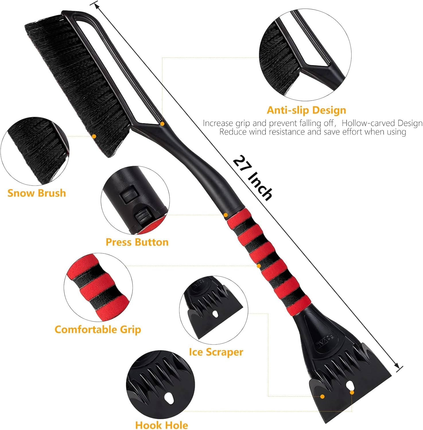 Foval 27 '' Ice Scraper Snow Brush, Wider Snow Scraper(4.73 '' Width) Snow Removal Car Brush With Comfortable Foam Grip For Cars