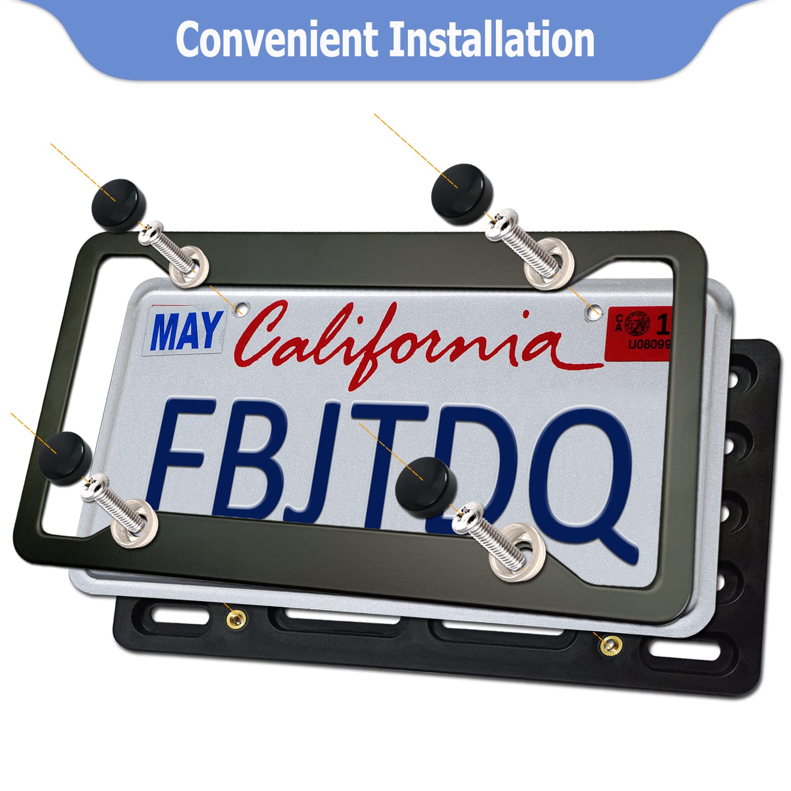 Fbjtdq Front License Plate Mounting Kit - Universal License Plate Bracket & Matte Aluminum Frame Holder, For 2 Hole Front Bumper