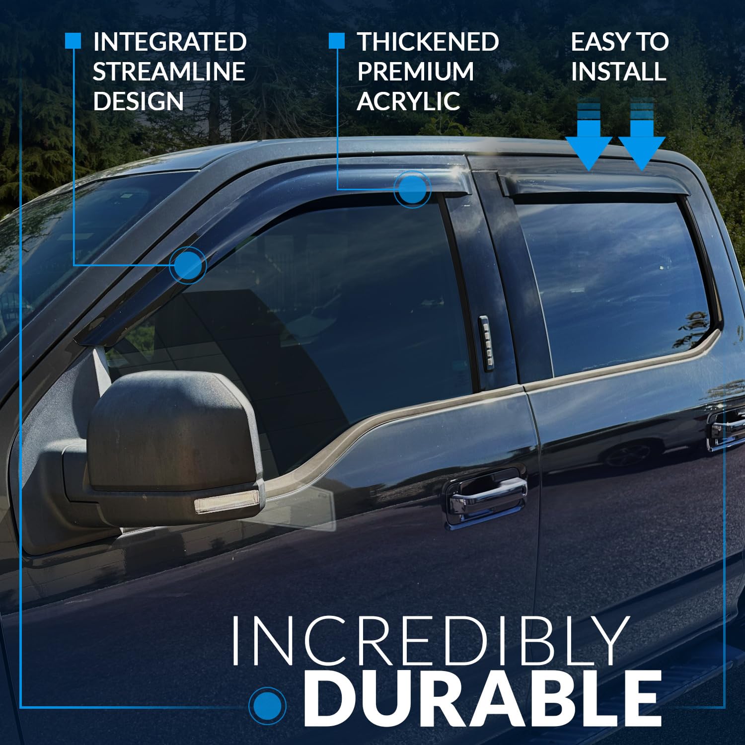 TuningPros WV-069-4 Window Visor Deflector Rain Guard Dark Smoke 4-pc Set