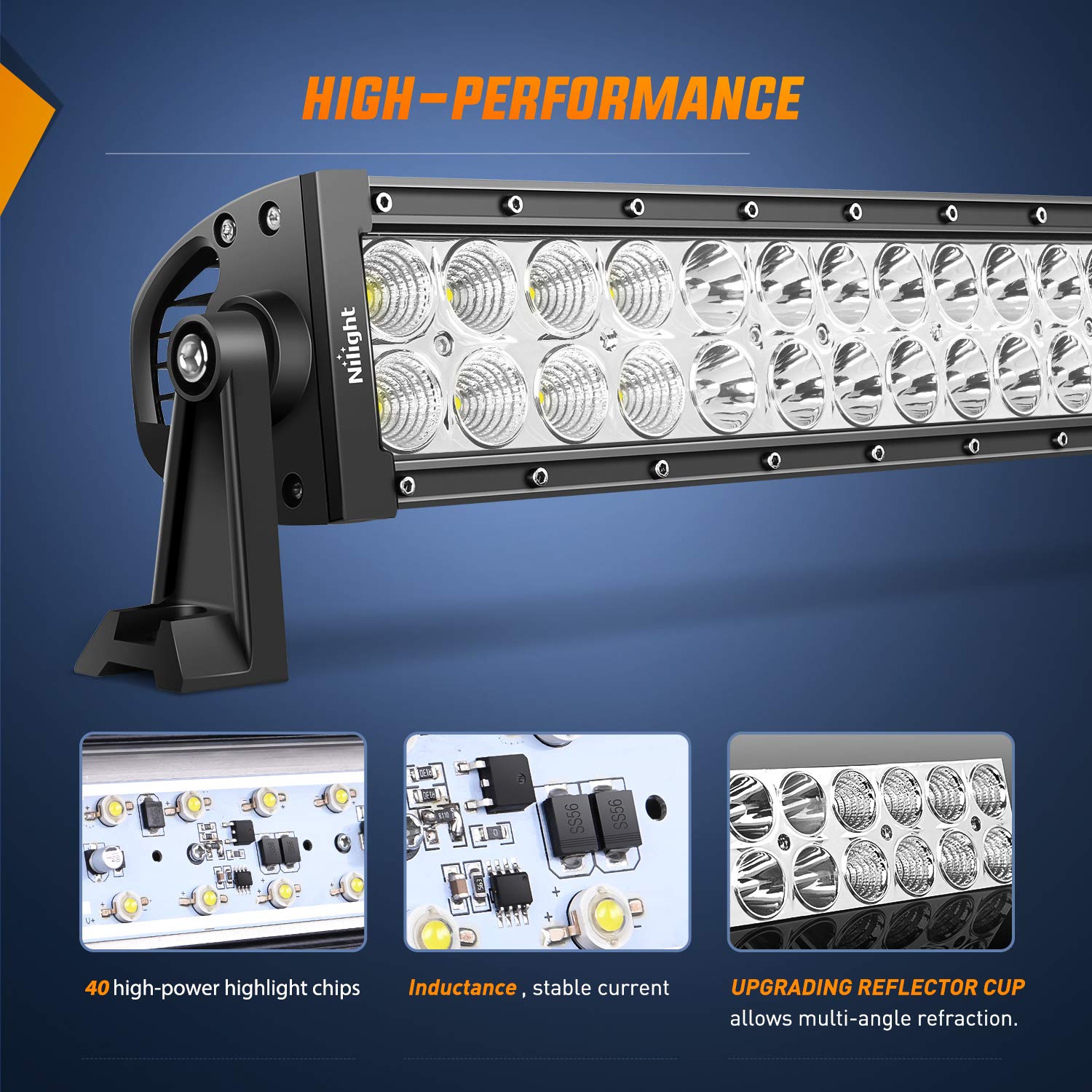 Nilight 54Inch LED Light Bar, 312W 21800LM Curved Spot Flood Combo, Black Aluminum, Model 70008C-A for Off-Road Vehicles