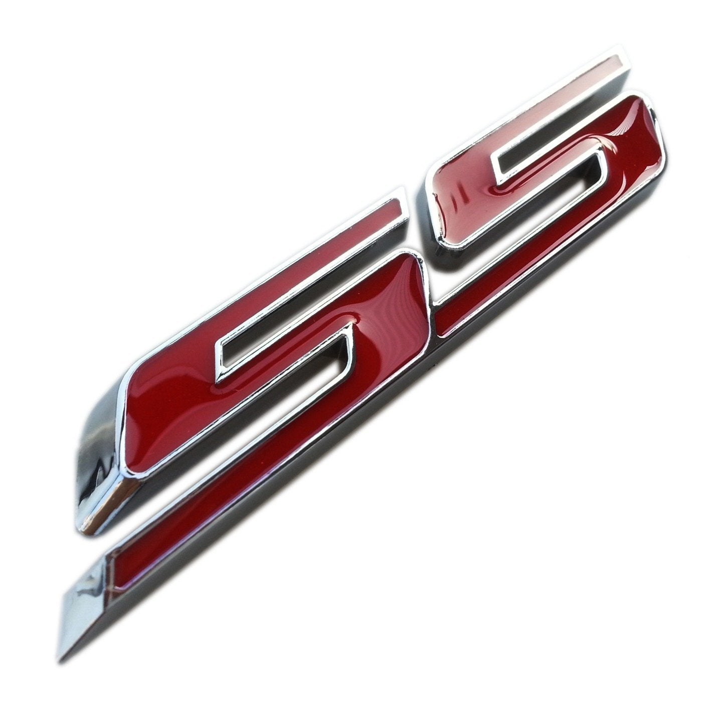 (3 Pieces) Small Slant Ss Grill Side Trunk Emblem Badge Decal With Sticker For Chevy Impala Cobalt Camaro 2010-2016 [Red Letter