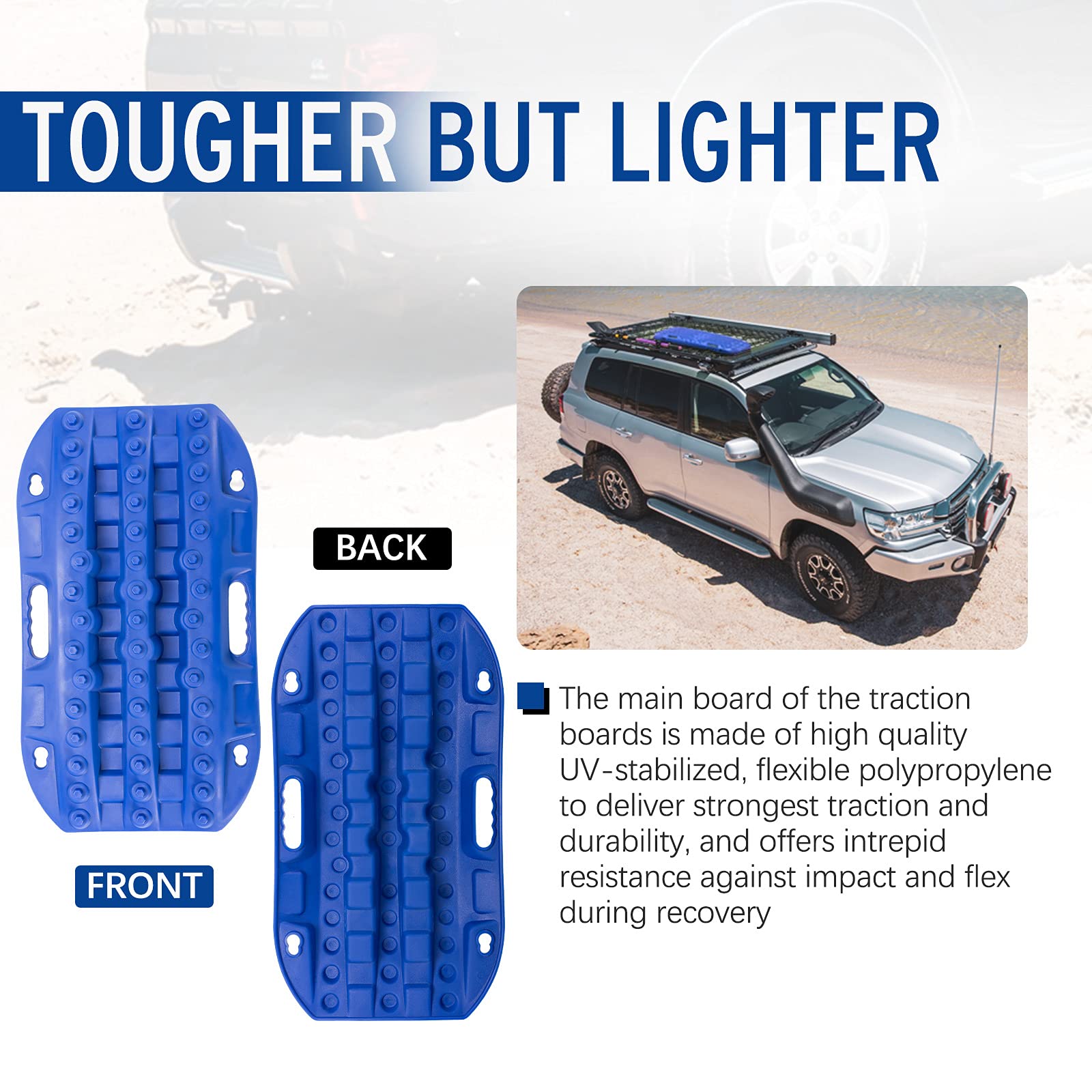 Bunker Indust Off-Road Traction Boards, 2 Pcs Recovery Tracks Traction Mat For 4X4 Jeep Mud, Sand, Snow Traction Ladder-Blue Tire Traction Tool