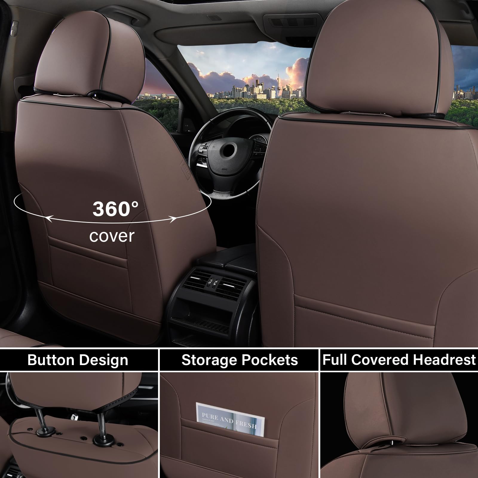 Coverado Front Seat Covers, 2 Pack Waterproof Seat Covers For Cars, Luxury Leather Seat Cushions, Front And Rear Seat Protectors