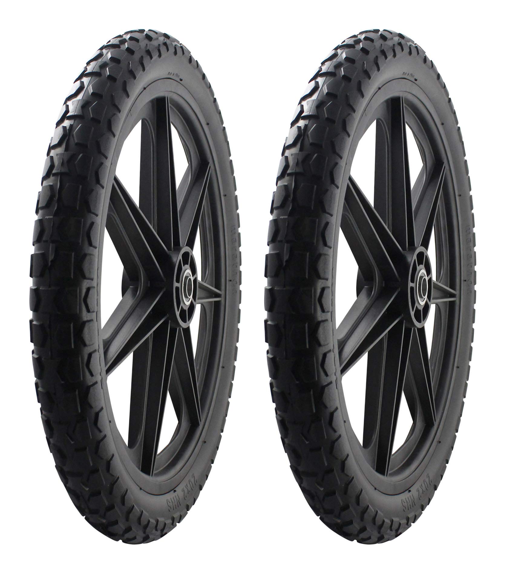 Marathon 2 Pack-92010-Flat Free Replacement Tire Assembly For Rubbermaid Big Wheel Carts-20, 2 Pack, Black
