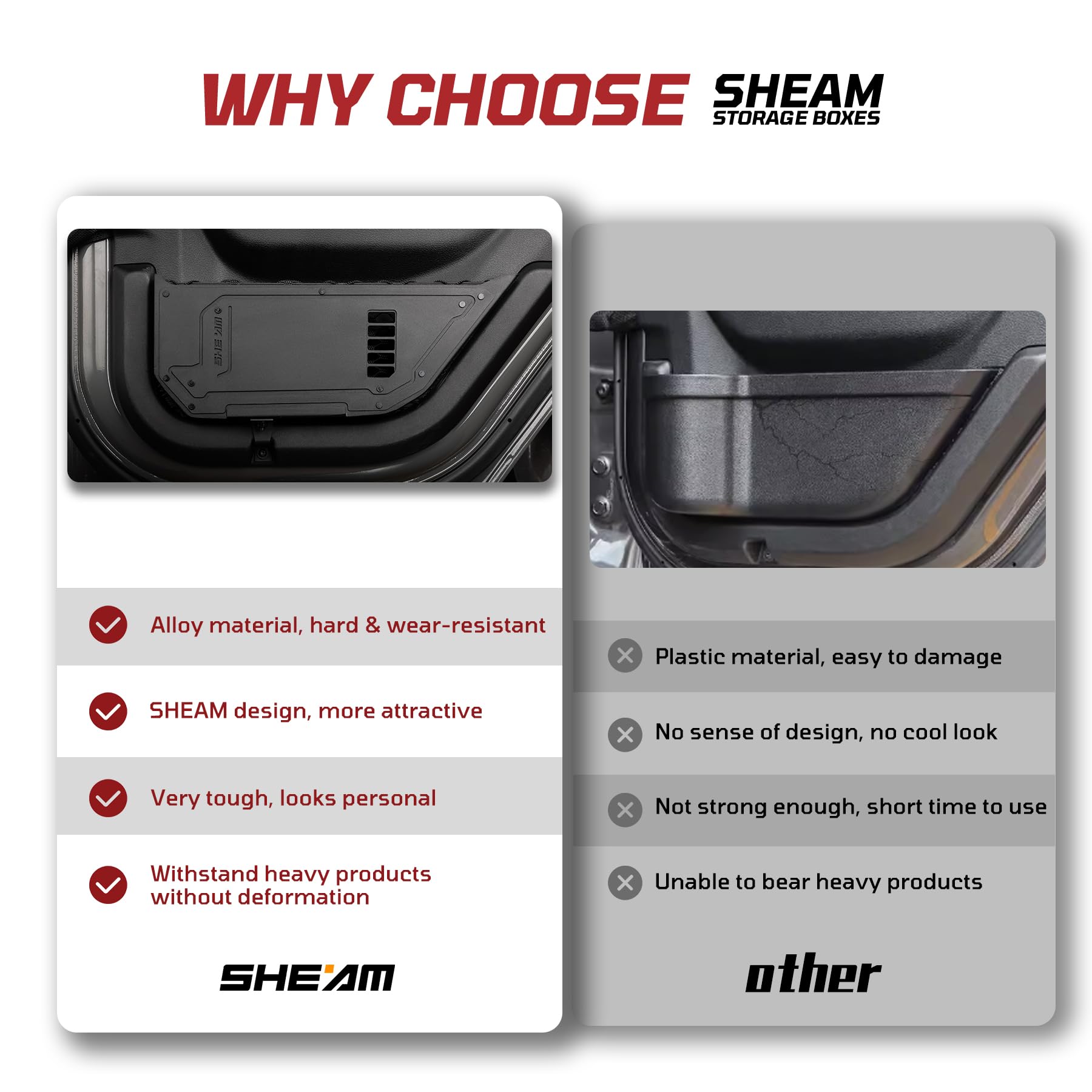 SHEAM Metal Door Pocket Storage Box for 2018-2023 Jeep Wrangler JL/JT, Rear Door Organizer, 2PCS, Durable Design