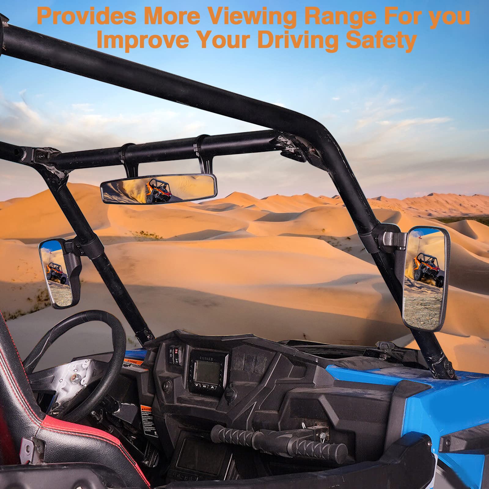 CMOOD UTV Side Rear View Mirror - 1.75" to 2" Roll Bar Compatible with Polaris RZR, Honda Pioneer, Yamaha Rhino, ABS Material