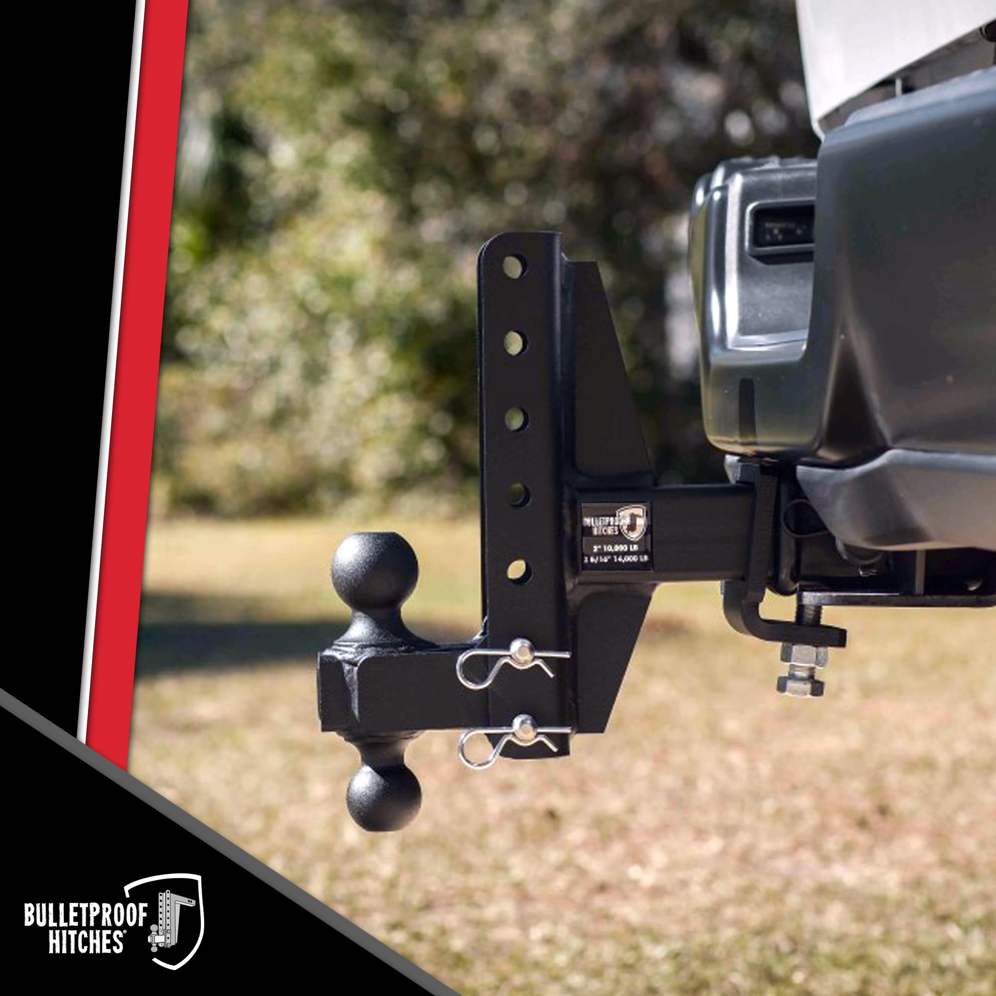 Bulletproof Hitches - 2.0'' Adjustable Medium Duty Trailer Hitch (14,000 Lb. Rating) - Offset 4'' And 6'' Drop/Rise Trailer Hitc