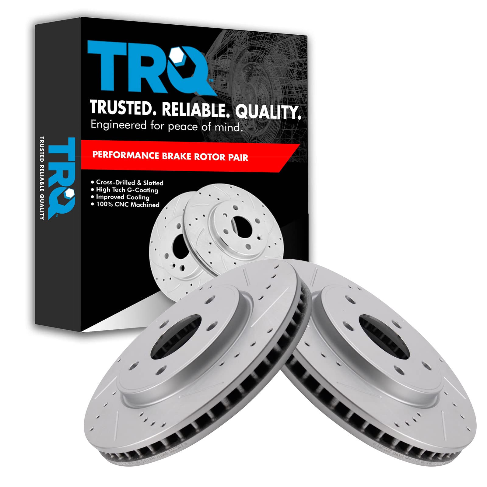 Trq Front Performance Brake Rotors Set Premium G-Coated Compatible With 2011-2022 Nissan Leaf 2013-2021 Nv200