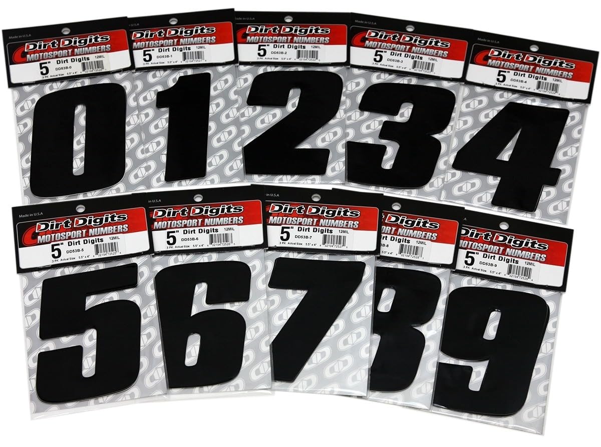 Dirt Digits DD53B-5 Black Vinyl Number 5 - 5.5" High-Gloss Precision Die Cut, 3 Pack