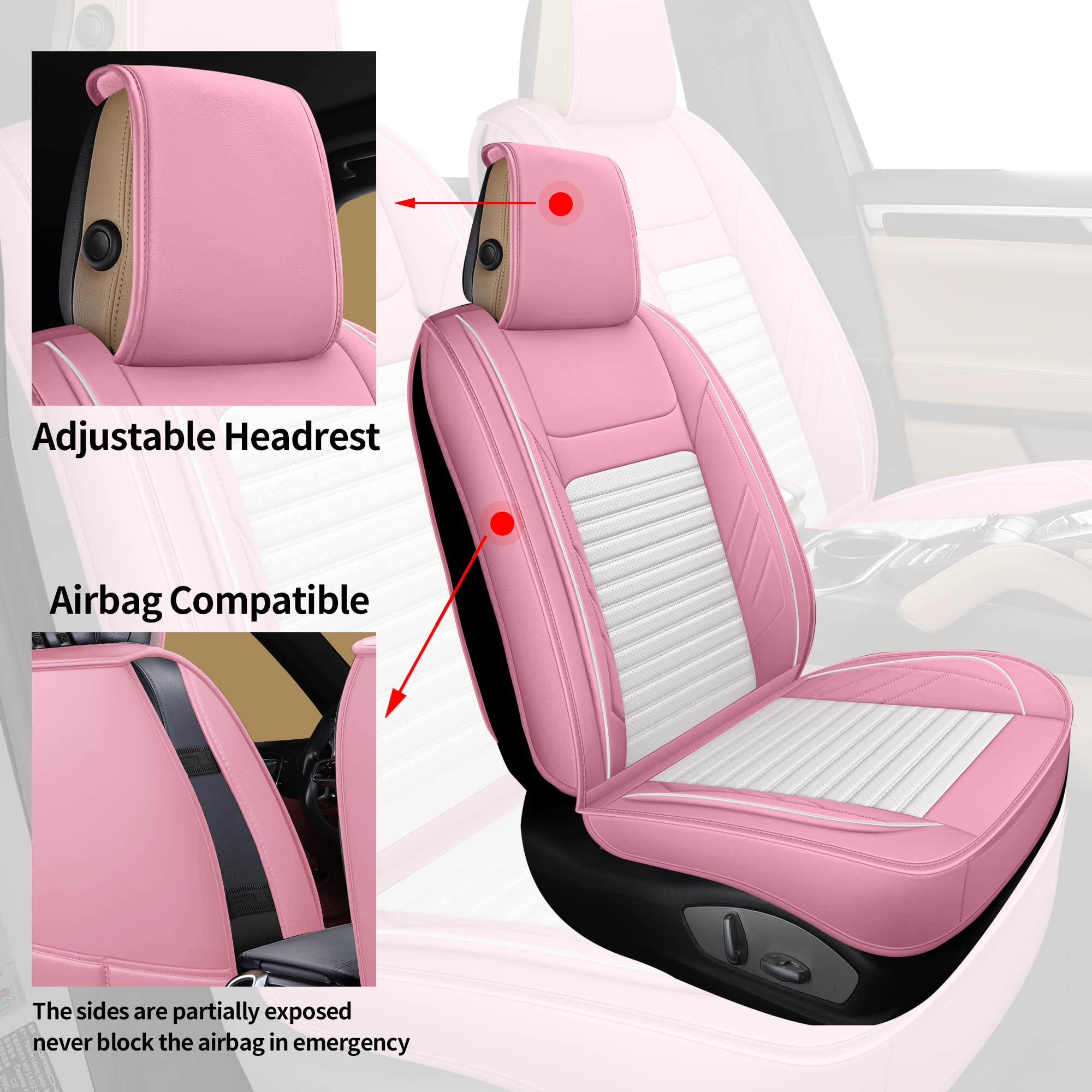 Aoog Pink Leather Car Seat Covers, Leatherette Automotive Seat Cover For Cars Suv Pick-Up Truck, Universal Non-Slip Car Seat Cov