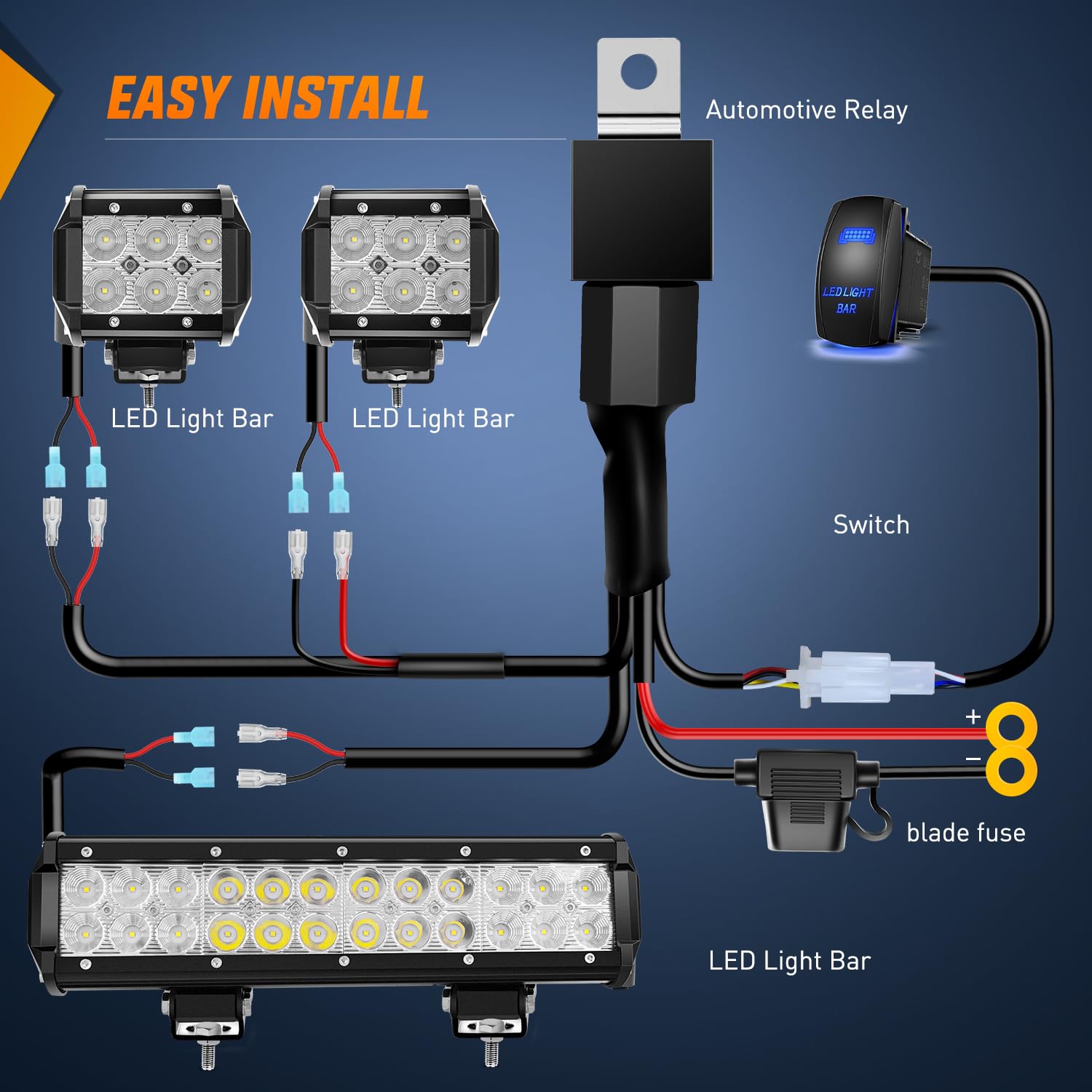 Nilight 12 Inch 72W Led Light Bar Spot Flood Combo 2Pcs 4 Inch 18W Led Pods Boat Lights Driving Fog Lights Work Light For Trucks