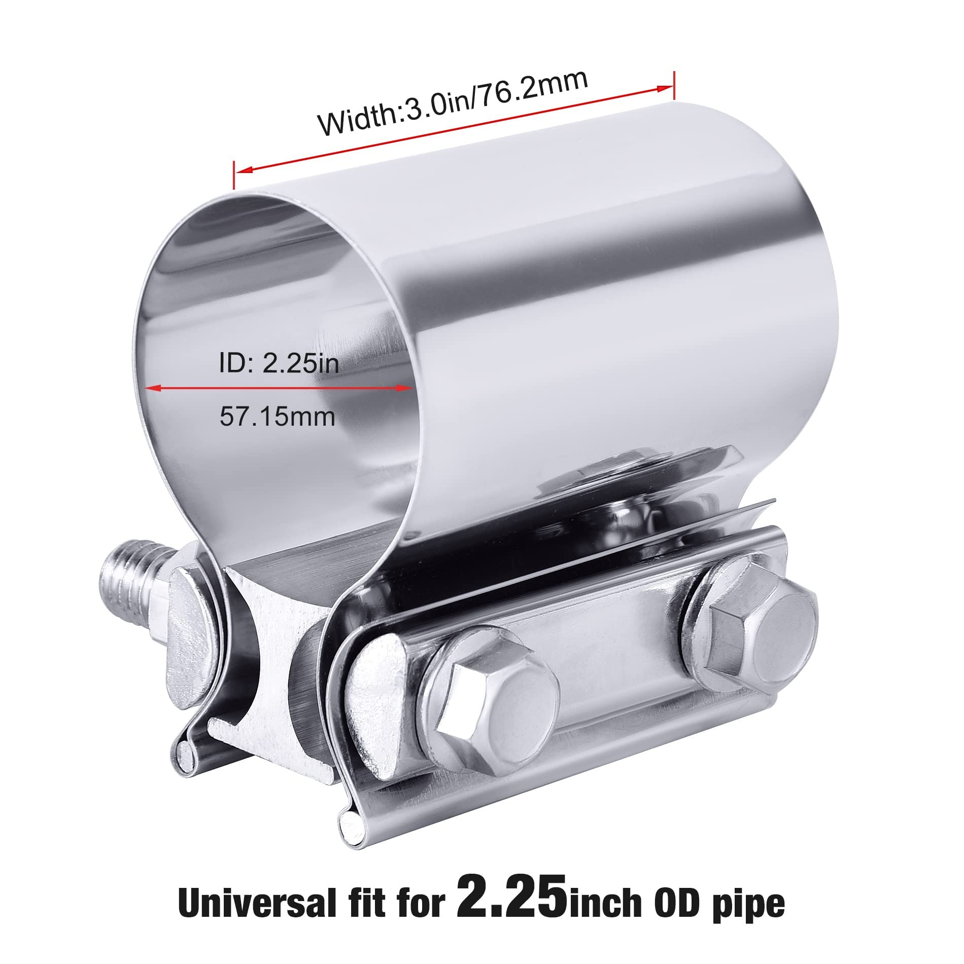 Evil Energy 2.25 Inch Exhaust Clamp,Butt Joint Band Clamp Sleeve Coupler Stainless Steel 4Pcs