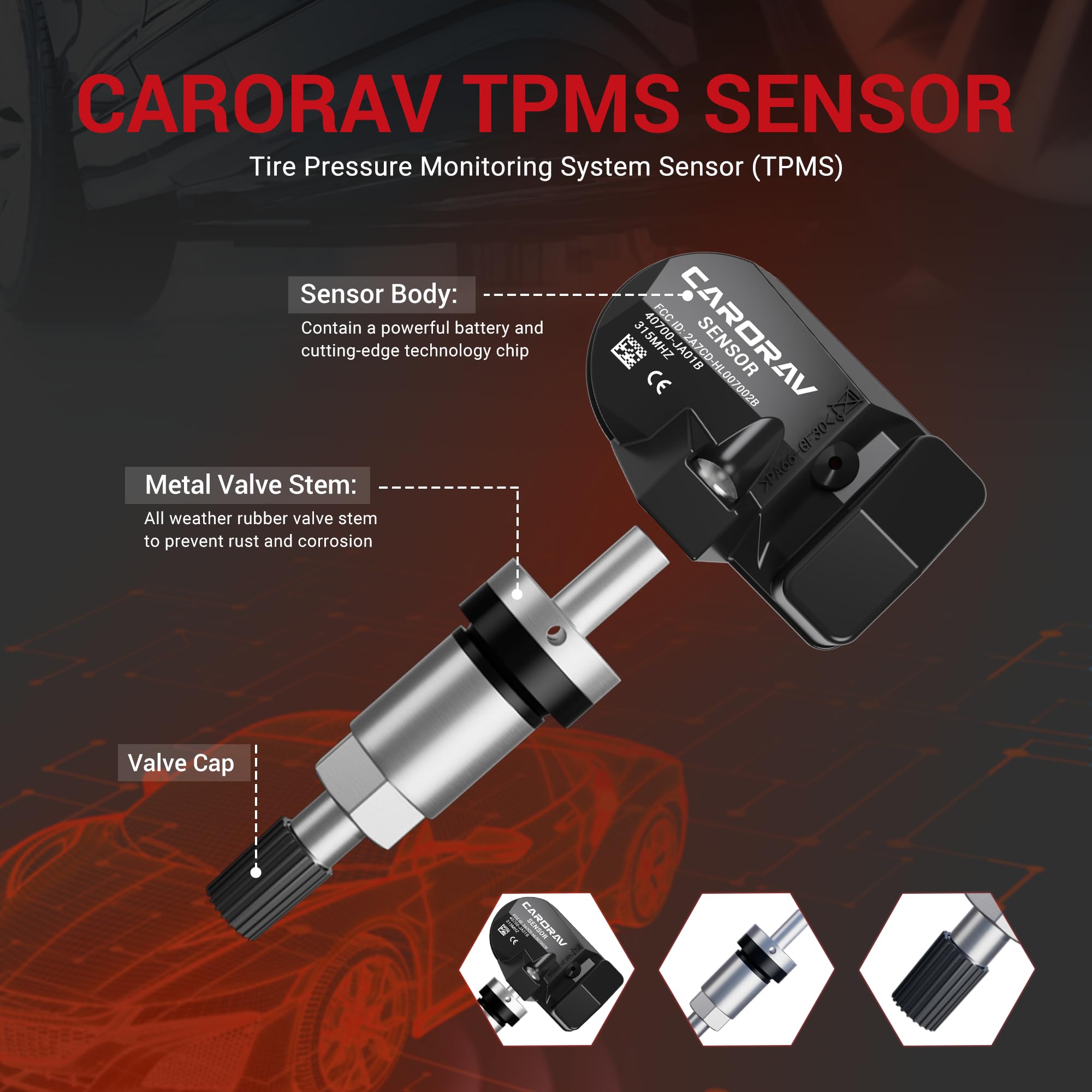 CARORAV 40700-JA01B Tire Pressure Monitoring System TPMS Sensor Compatible with 350z Altima Versa Infiniti,315MHz 1-Pack Replace