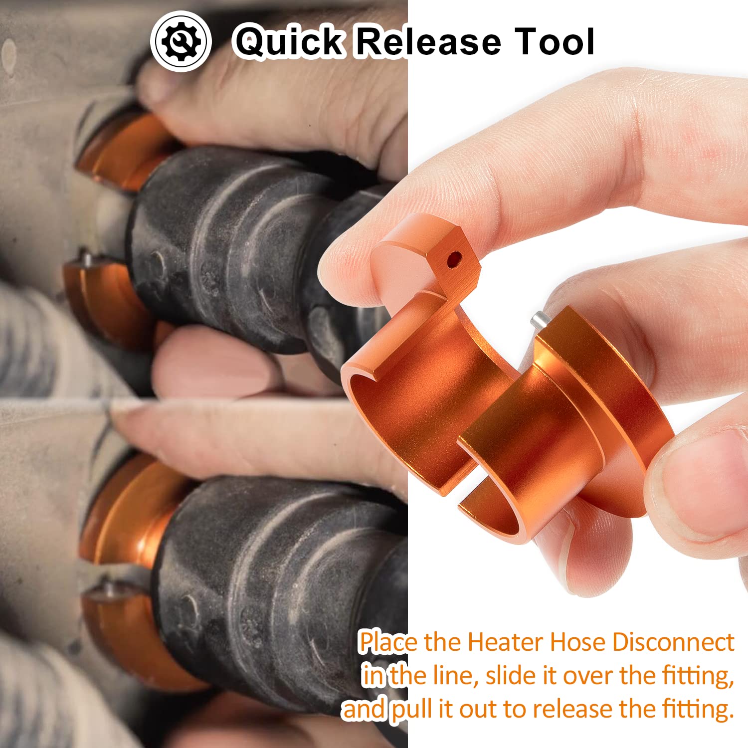 LAIKOU Heater Hose Quick Disconnect Tool, 0.625" Aluminum, Orange, Model 39190 for GM 3/4" Heater Line Replacement