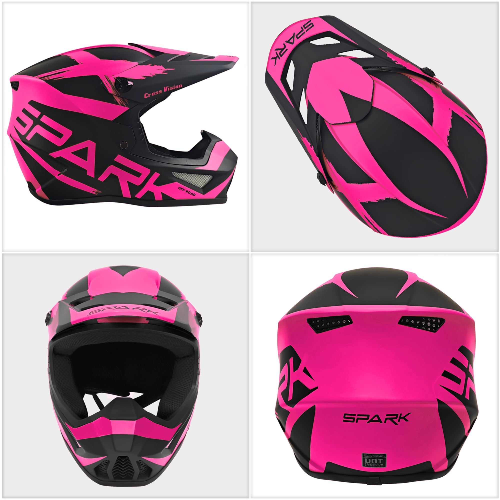 SanQing Motocross Helmet, DOT Certified, Medium, 01 Pink, Includes Gloves, Goggles, Mask - Youth & Adult ATV/Dirt Bike/BMX