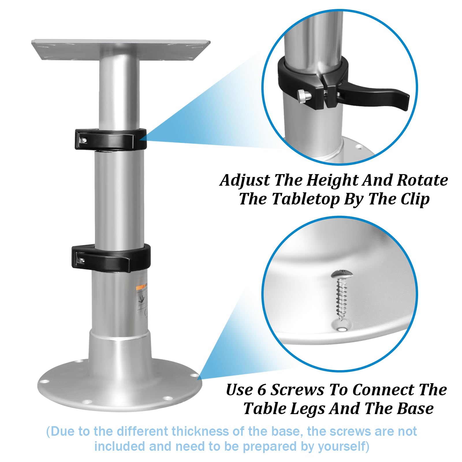 HWHongRV Adjustable RV Table Pedestal Stand Leg, Gas Lift, 3 Levels, 13-28 Inch, White, One-Leg System, Supports Up to 100 Lbs