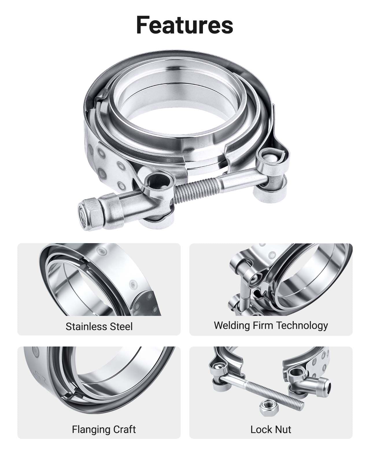 Evil Energy V Band Clamp With Flange Male Female Stainless Steel (4, 2.25'')