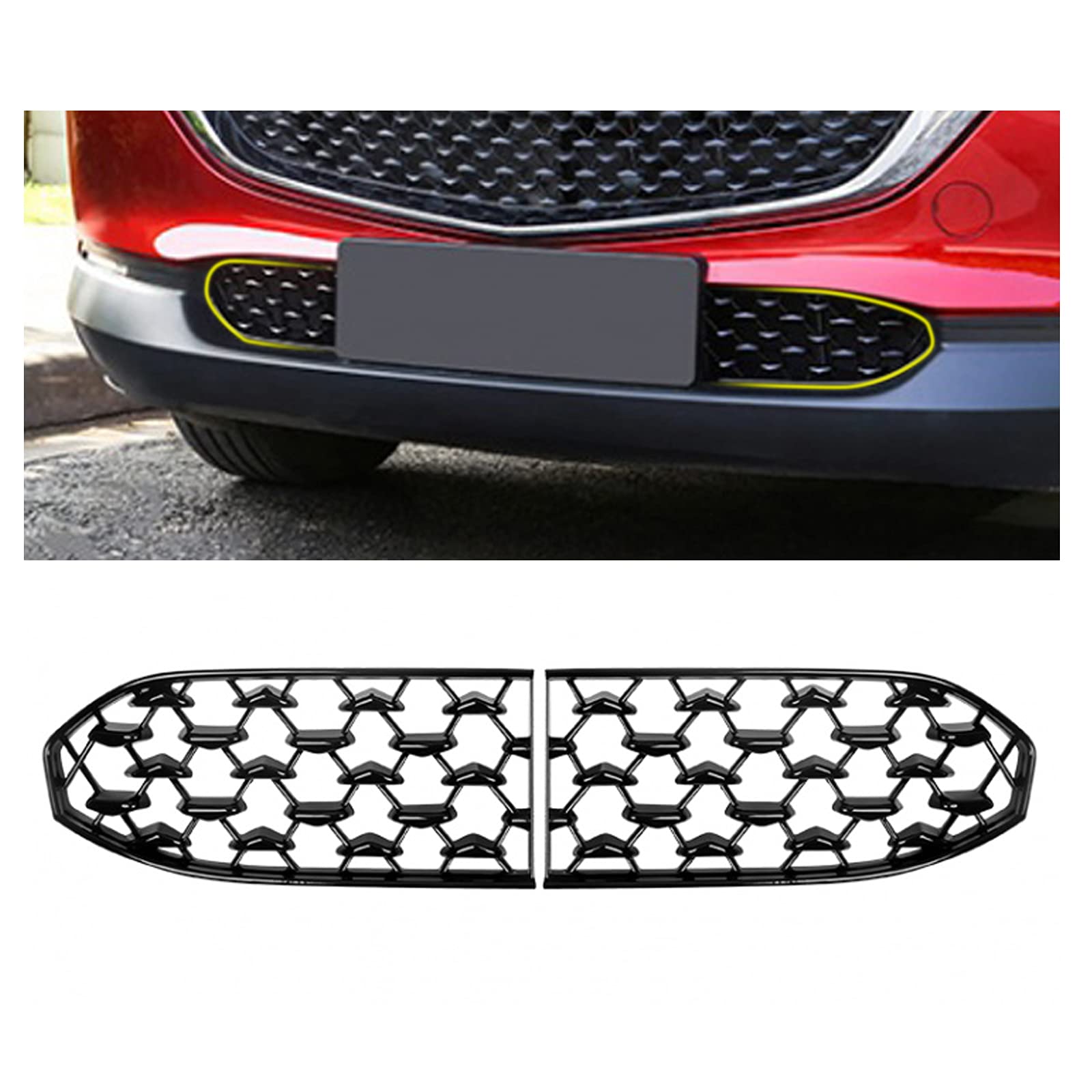 RUIYA for Mazda CX30 Front Grill CX30 Mesh Inserts Trims Mazda CX30 Accessories 2PCS ABS Material Front Grille Guard Compatible 