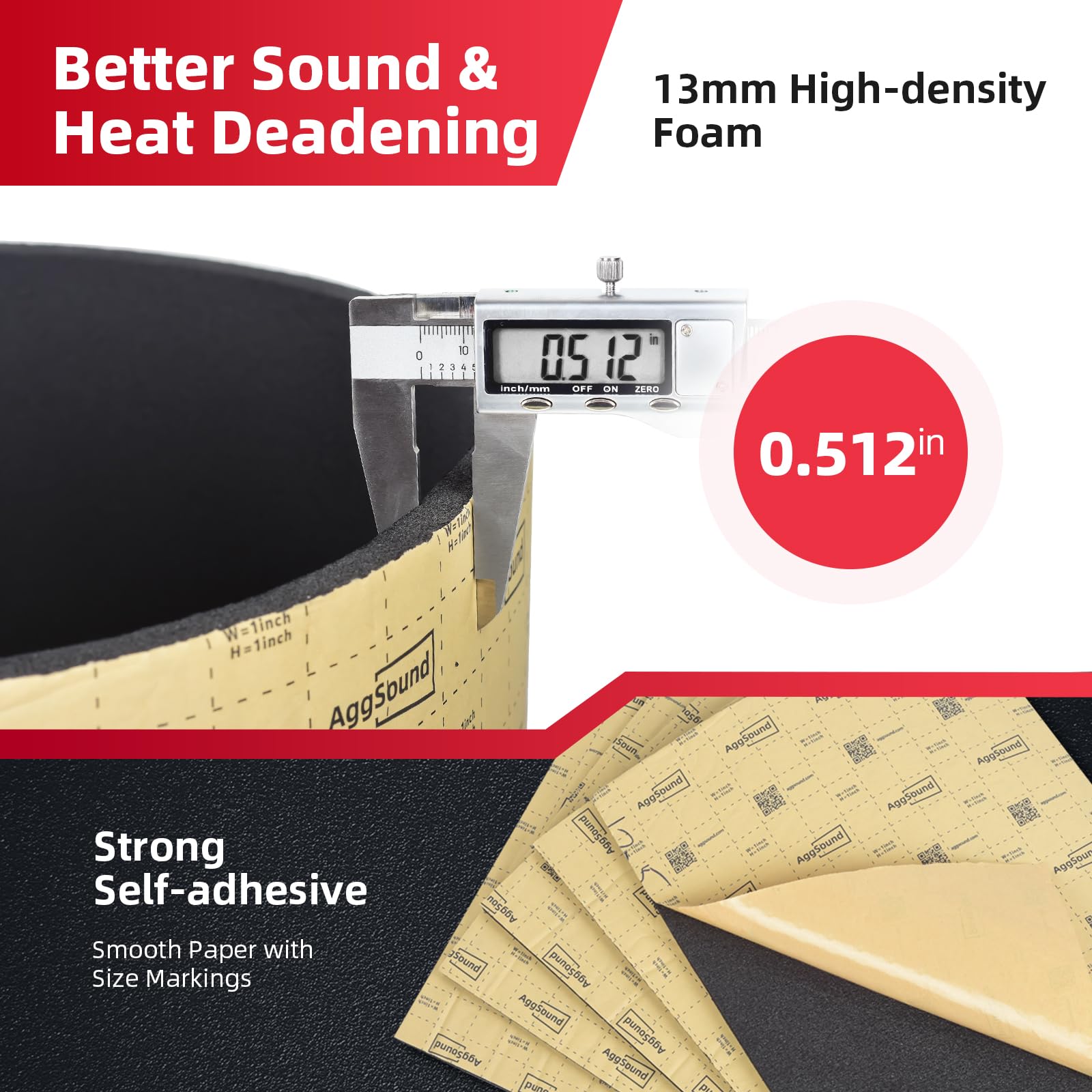 Aggsound 1/2Inch Thickened Sound Deadener For Multiple Use,High Density Foam With Adhesive,For Car, Boat, Rv Shield Insulation D