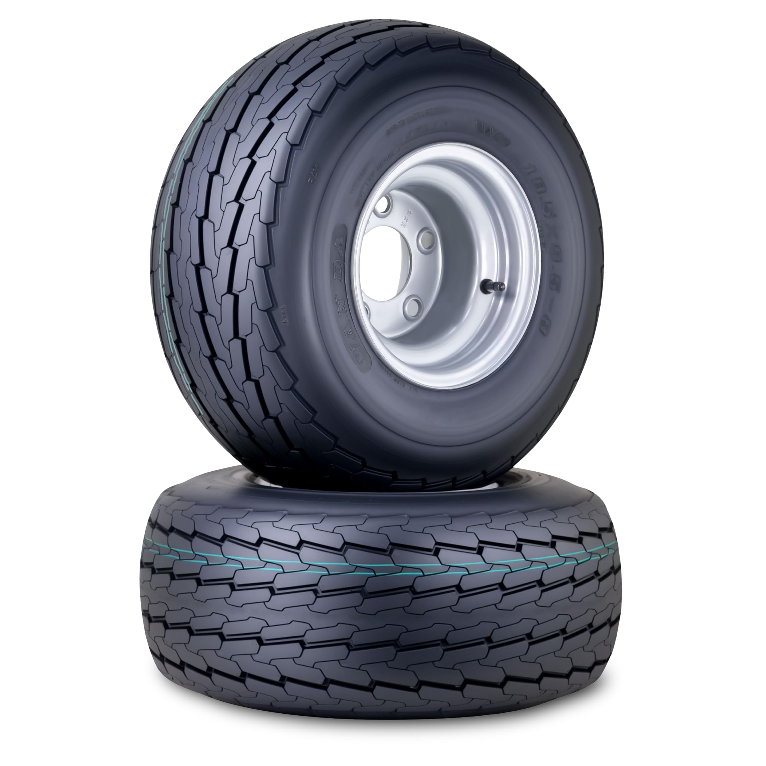 WANDA Trailer Tire Wheel Assembly 18.5x8.5-8 8-Ply D 83L with 5 Lugs on 4.5'' PCD Silver Rim,SET 2