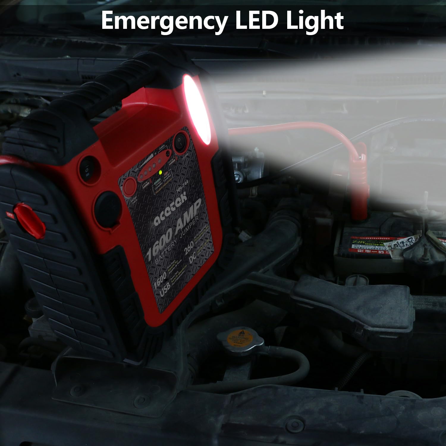 acetek 1800 Amp Jump Starter with Air Compressor & 260 PSI Tire Inflator, 20000mAh, LED Light, USB, Model HH-744