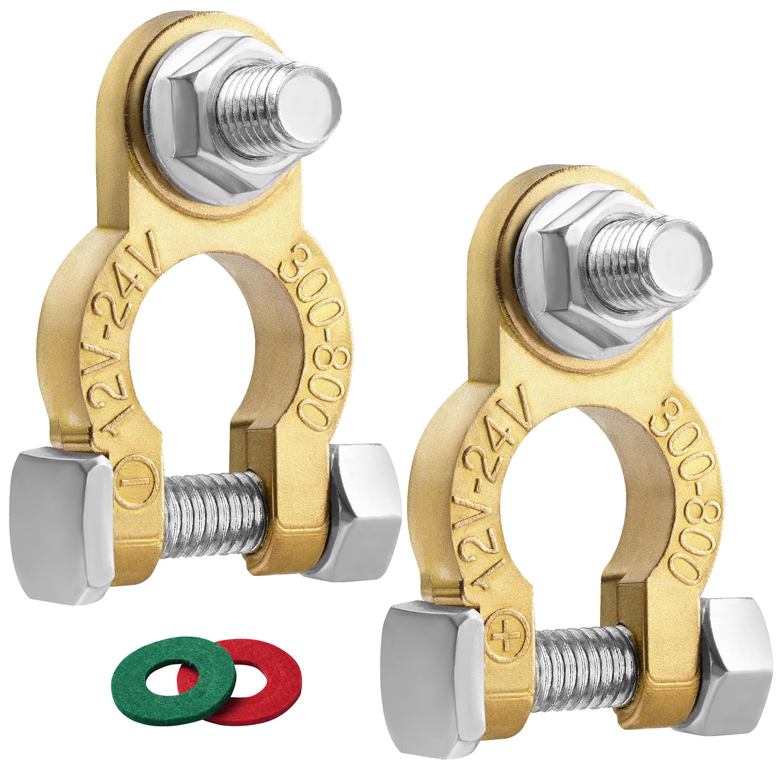 Battery Terminal Connectors 1 Pair, Battery Terminals M8 X 21Mm Bolt, Battery Cable Ends Pure Copper With Anti-Corrosion Pad For