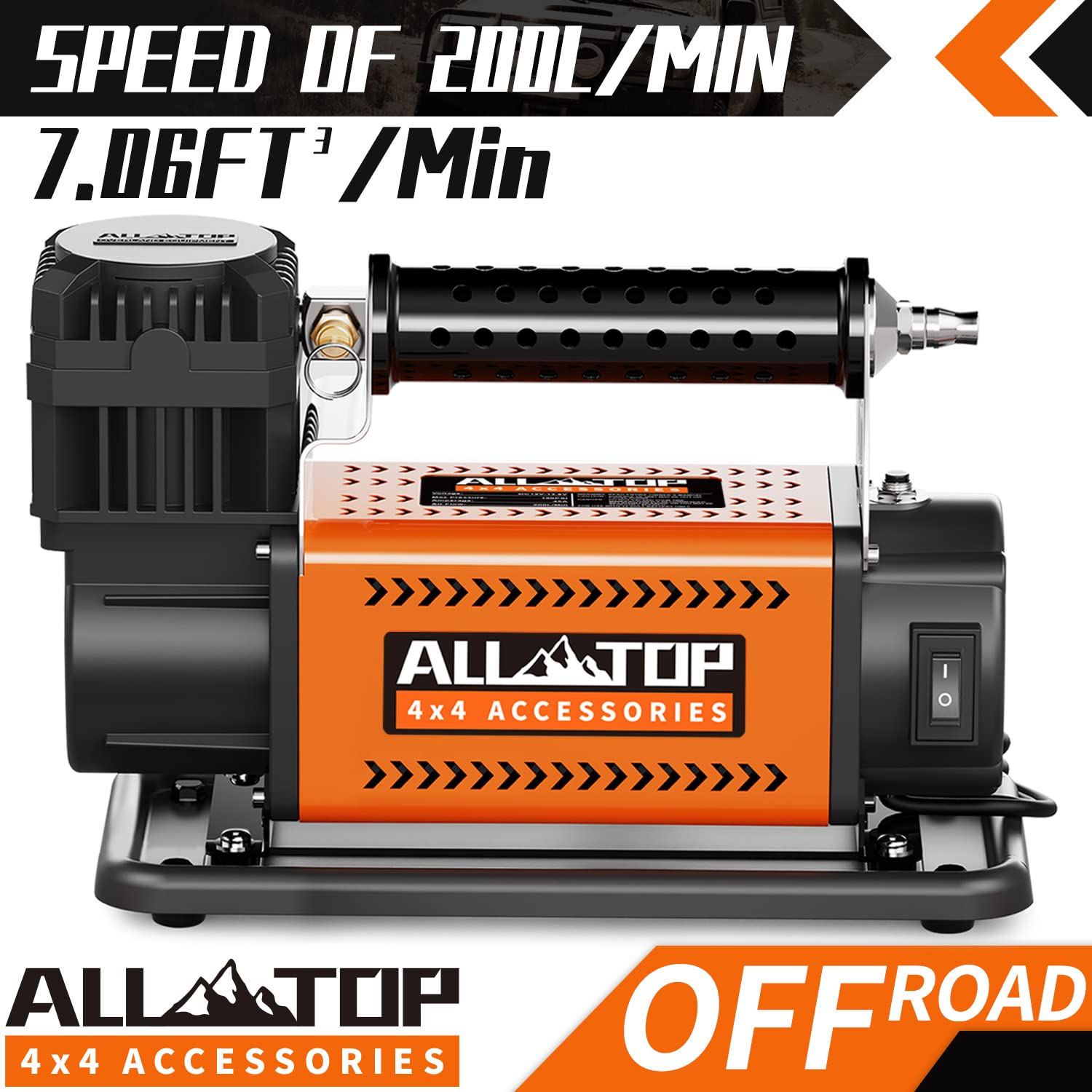 ALL-TOP 12V Portable Air Compressor Kit, 7.06CFM, 150PSI, Heavy Duty Inflator for Truck & SUV Tires, Black and Orange