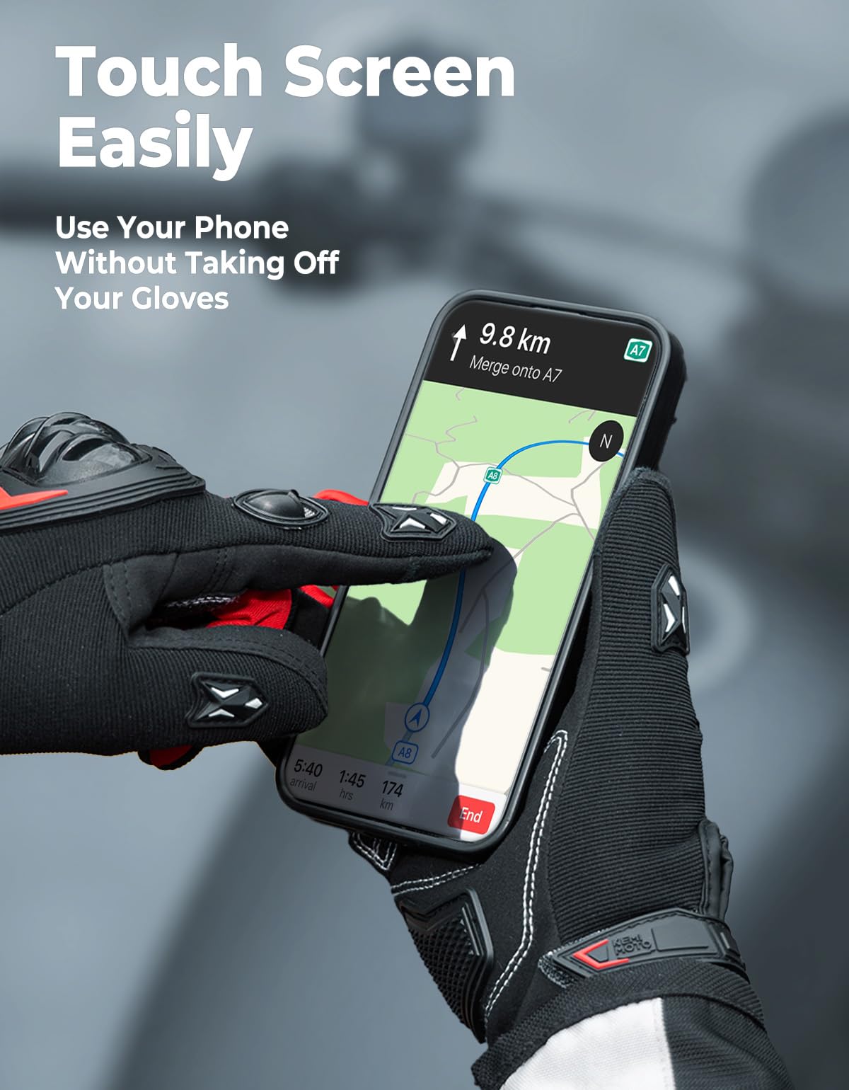 Kemimoto Motorcycle Gloves, Touch Capable Riding Gloves With Hard Knuckle, For Men Outdoor Sports Riding Cycling Motorcross Motorbike Racing Dirt Bike Atv Utv Outdoor Gloves