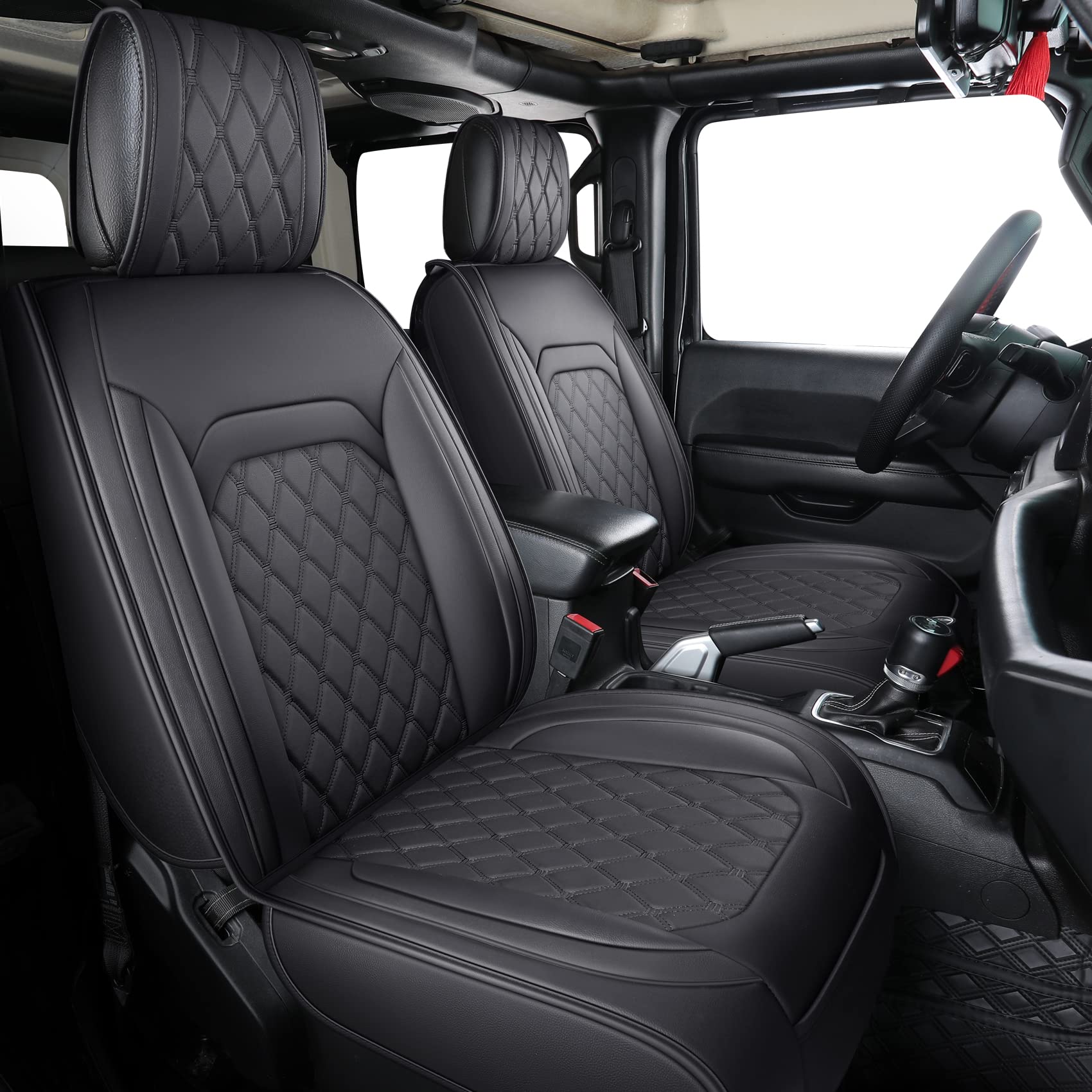 Aierxuan Jeep Wrangler JK JL Front Seat Covers, Waterproof Faux Leather, 2 PCS Front, Black1, 2007-2023 Unlimited Rubicon Sahara