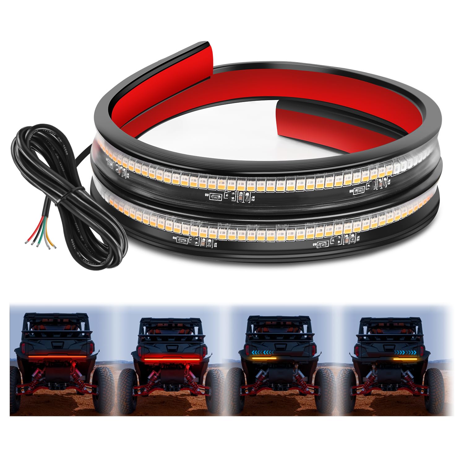 Nilight 30 Inch Utv Tailgate Light Strip 204 Led Red Running Brake Amber Turn Signals Lights Compatible With Polaris Rzr Kawasak